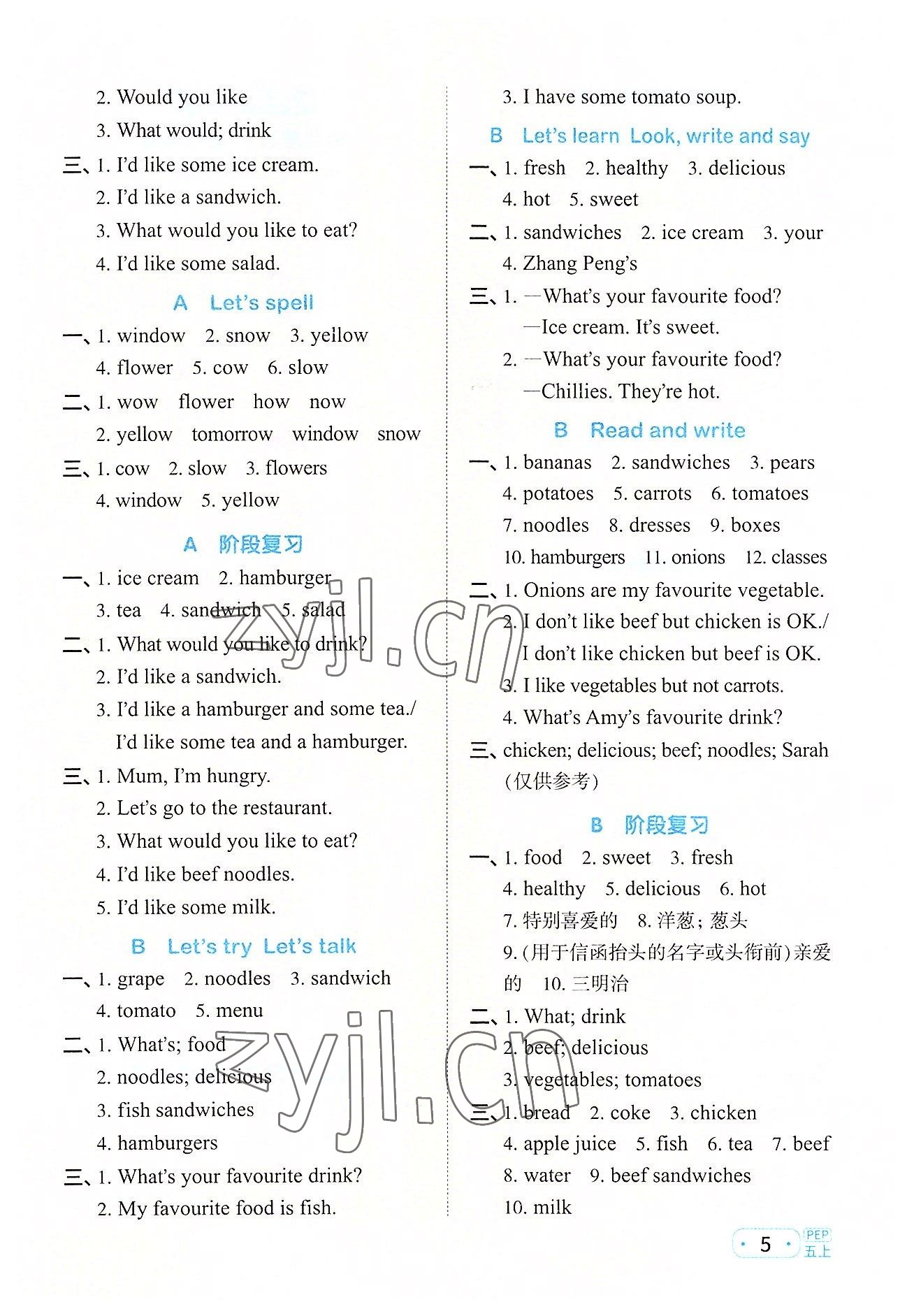 2022年陽光同學默寫小達人五年級英語上冊人教版 第5頁