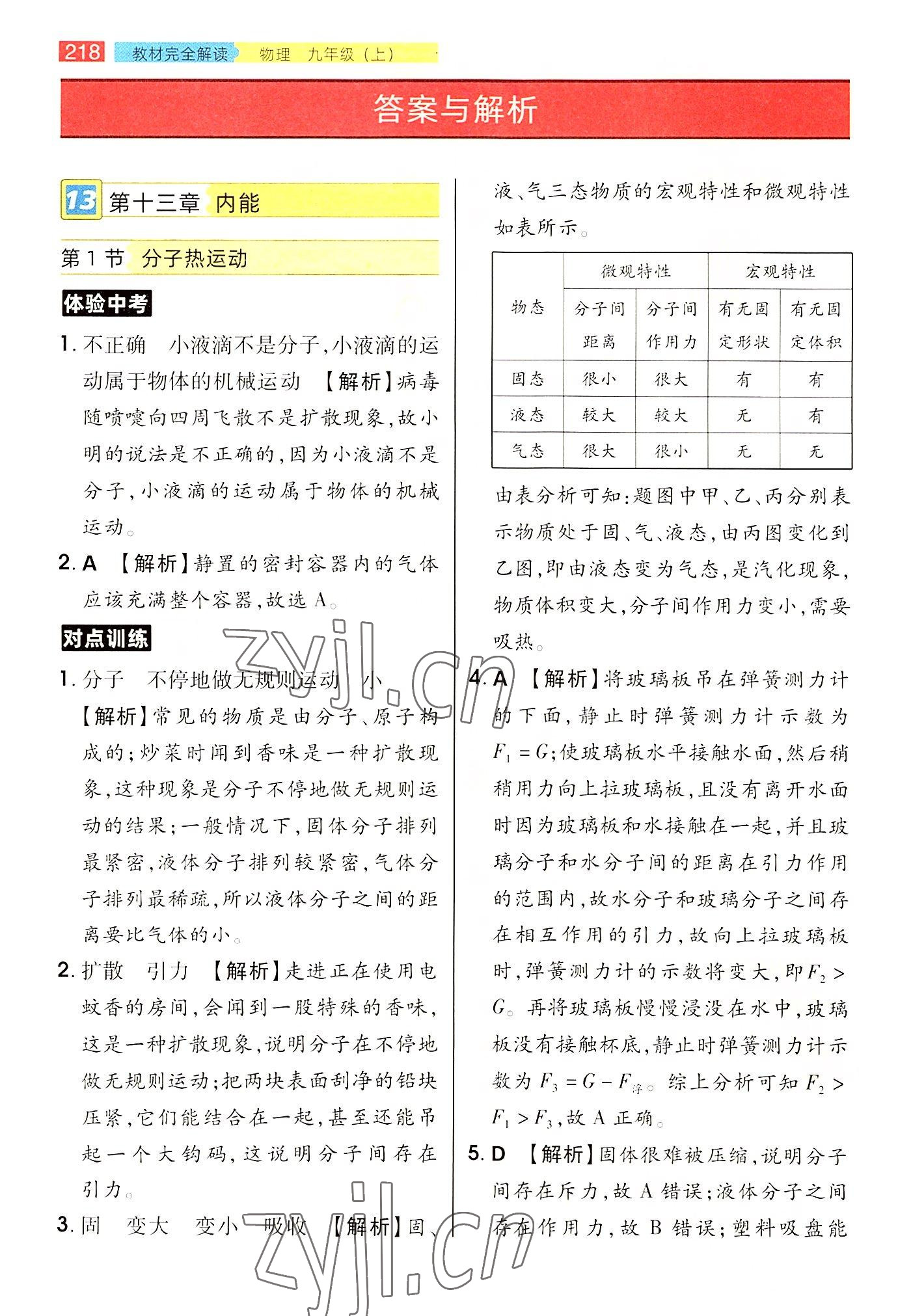 2022年教材完全解讀九年級物理上冊人教版 參考答案第1頁