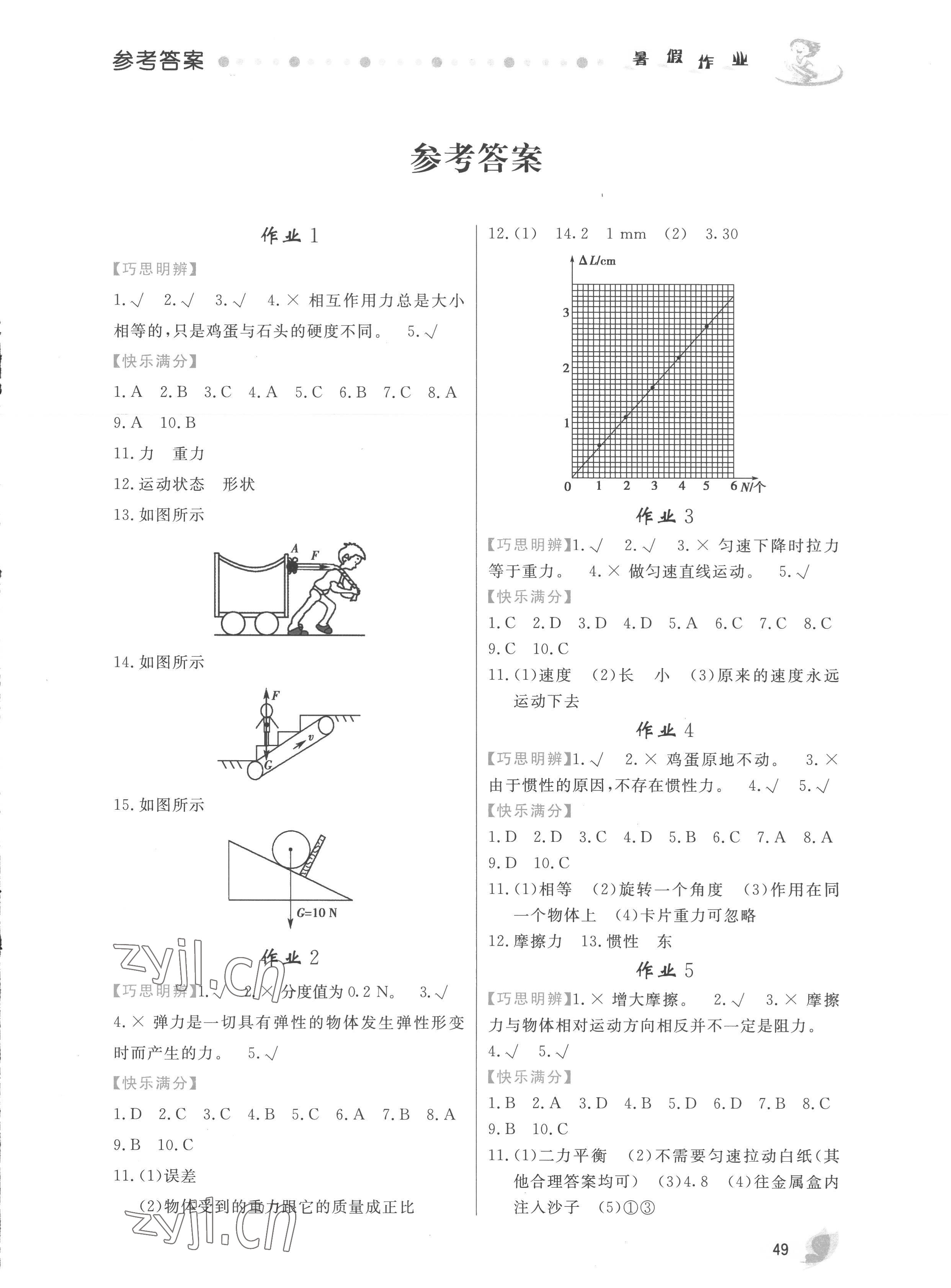 2022年暑假作业八年级物理内蒙古人民出版社 第1页