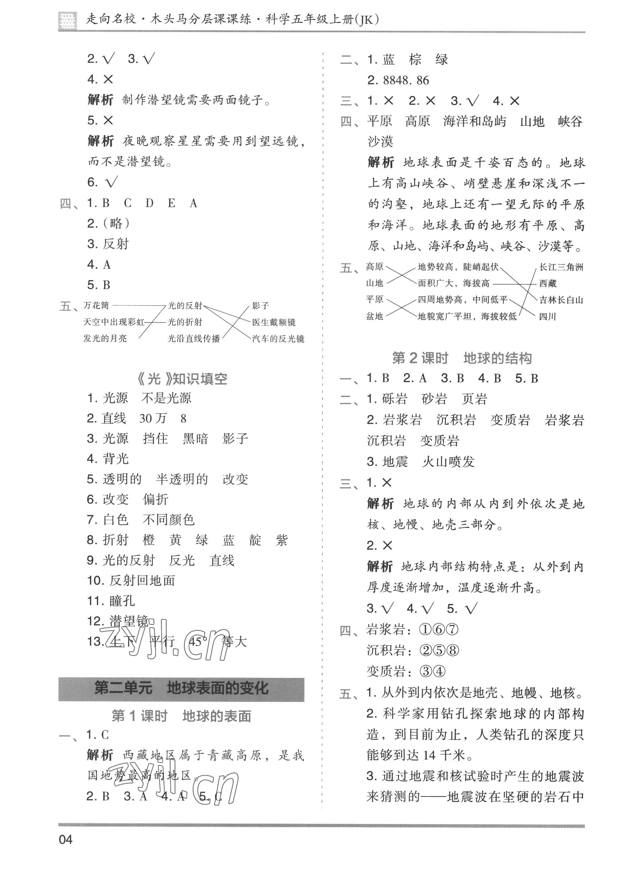 2022年木頭馬分層課課練五年級科學上冊教科版 第4頁