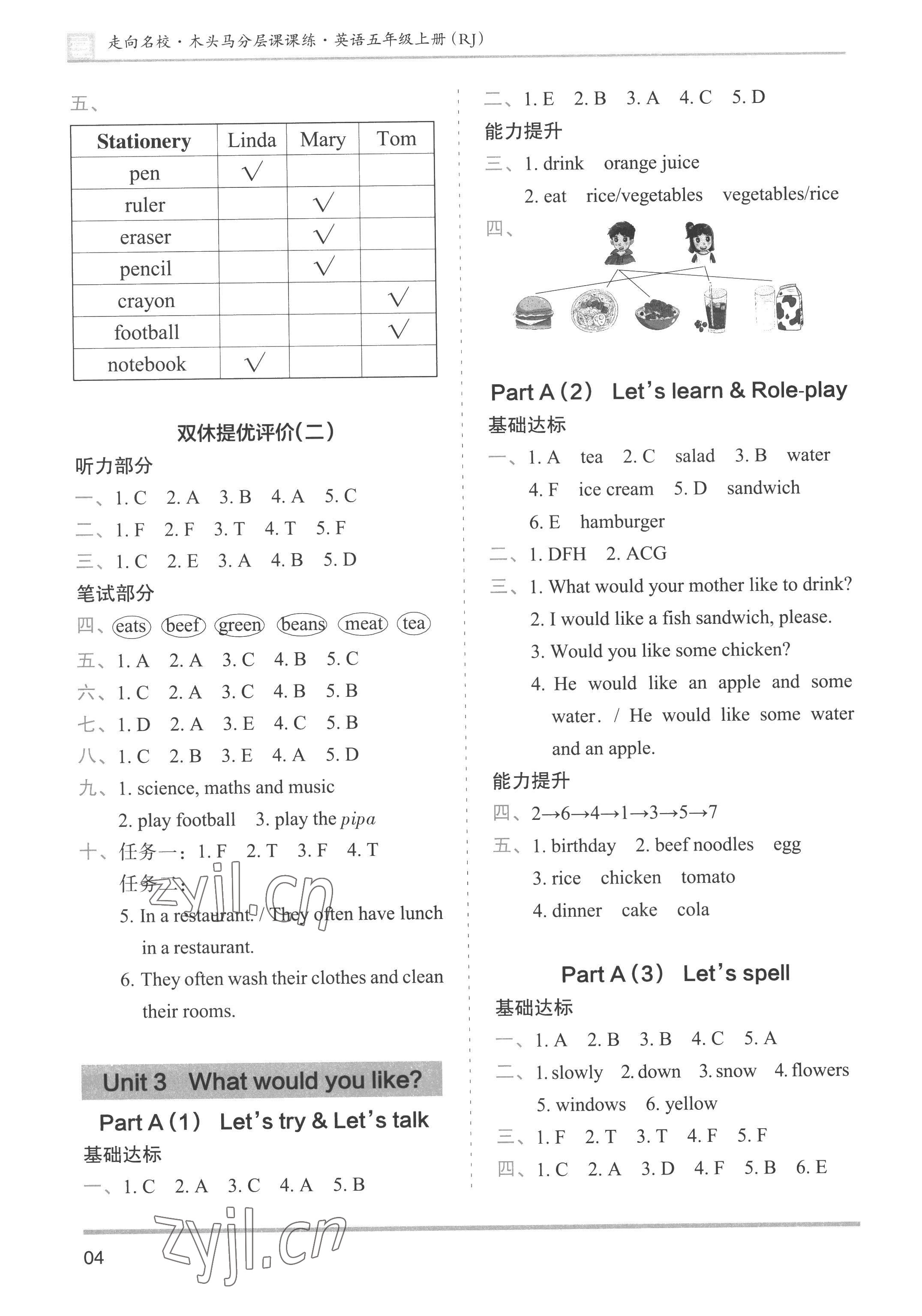 2022年木頭馬分層課課練五年級(jí)英語(yǔ)上冊(cè)人教版 第4頁(yè)