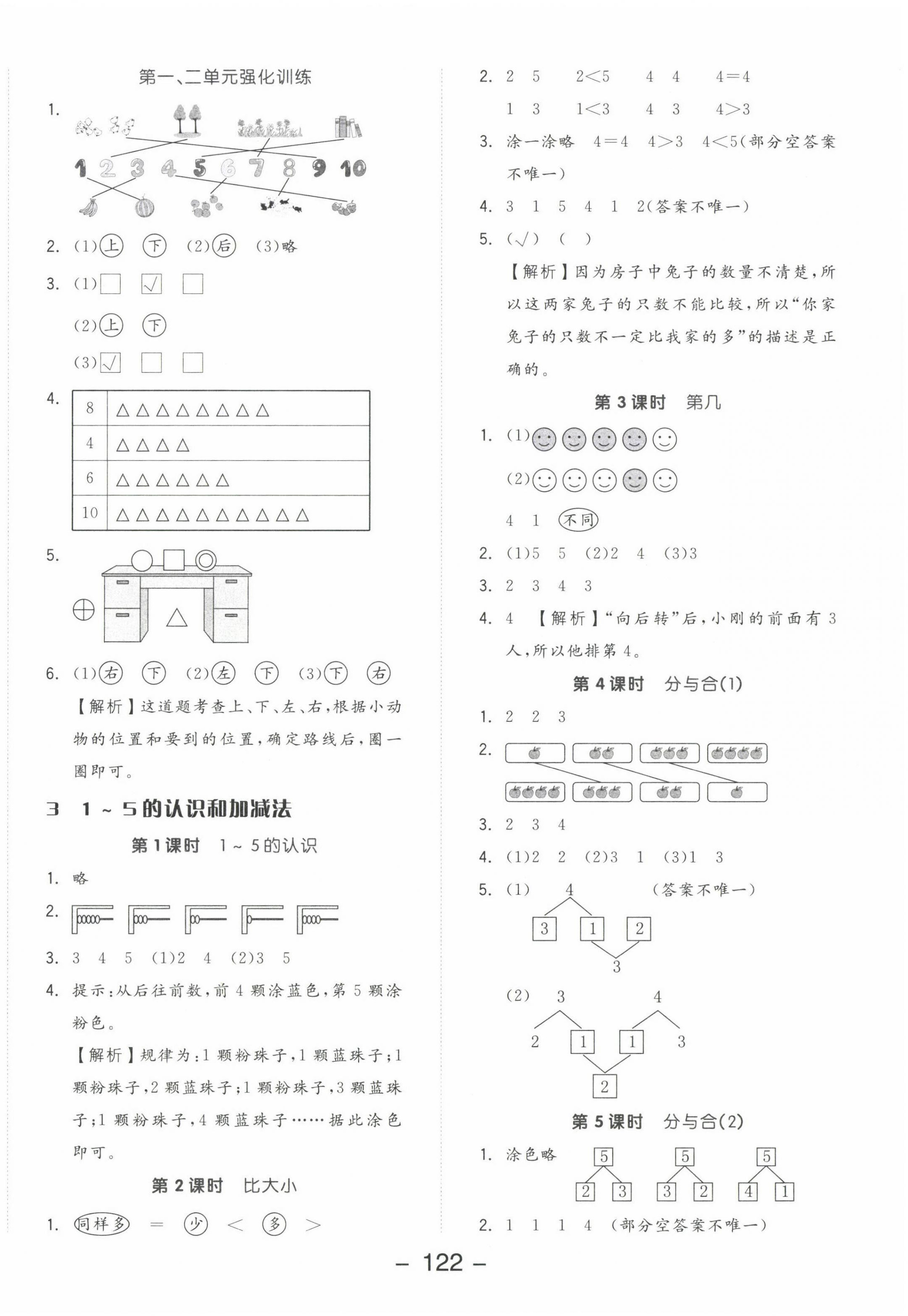 2022年全品學(xué)練考一年級(jí)數(shù)學(xué)上冊(cè)人教版 參考答案第2頁(yè)