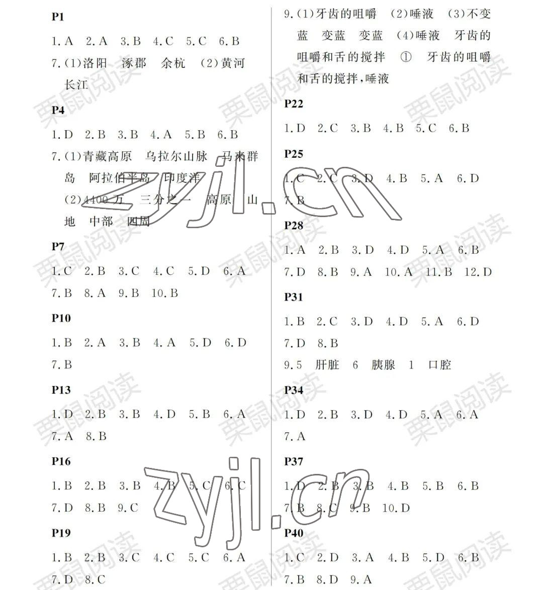 2022年暑假Happy假日七年级综合通用版 参考答案第1页