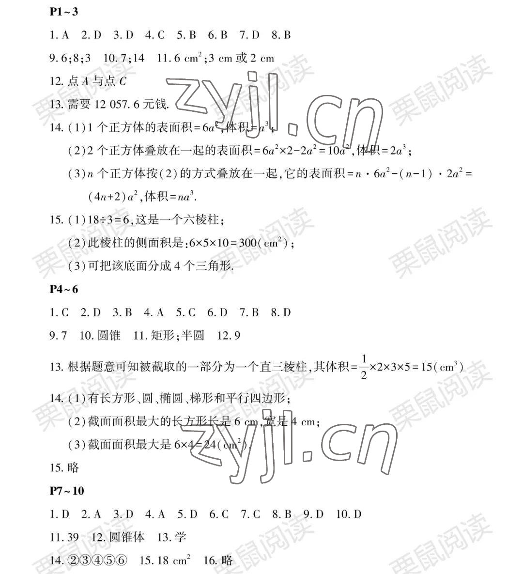 2022年暑假Happy假日六年级数学通用版 参考答案第1页