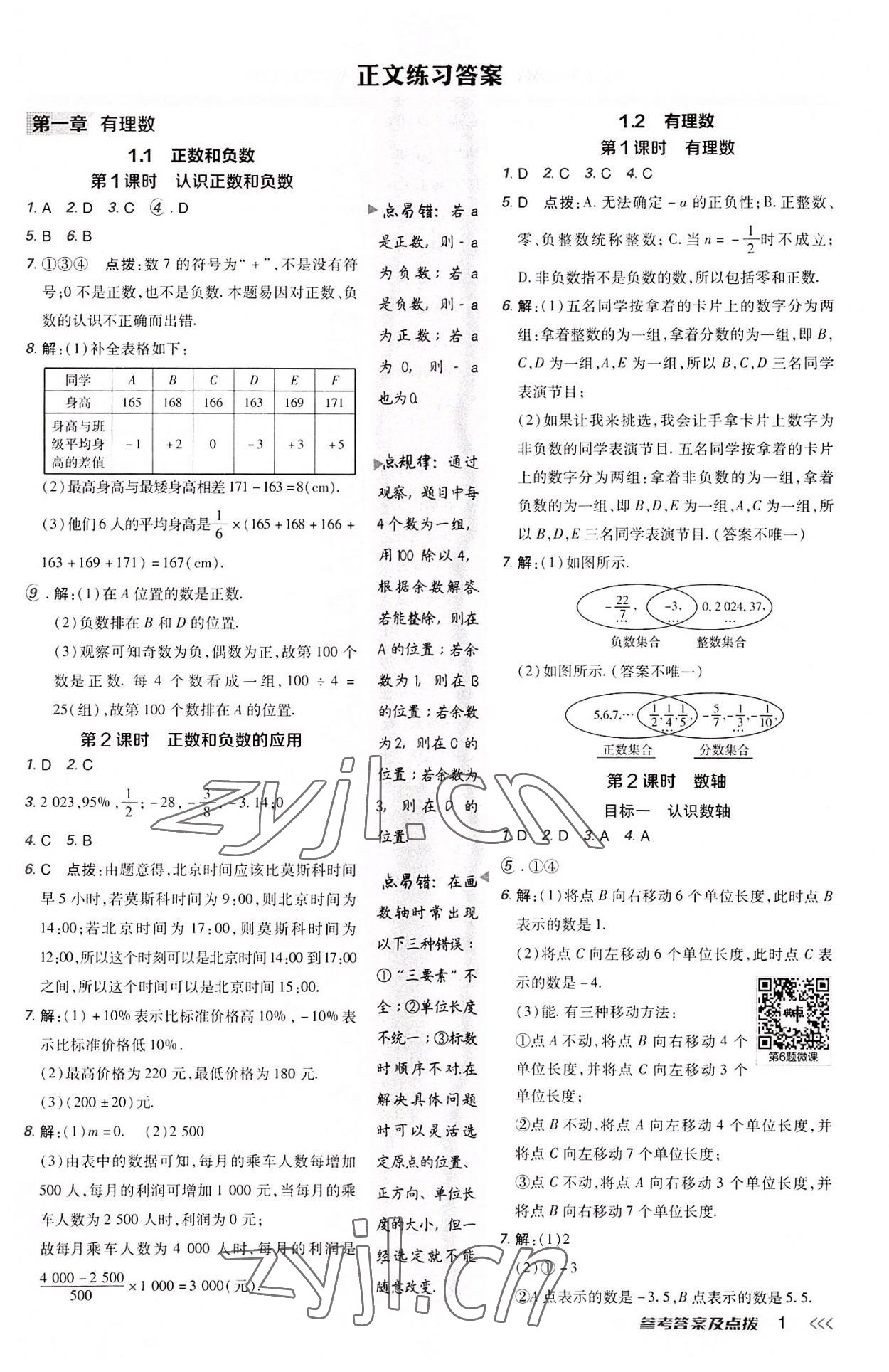 2022年综合应用创新题典中点七年级数学上册人教版 参考答案第1页