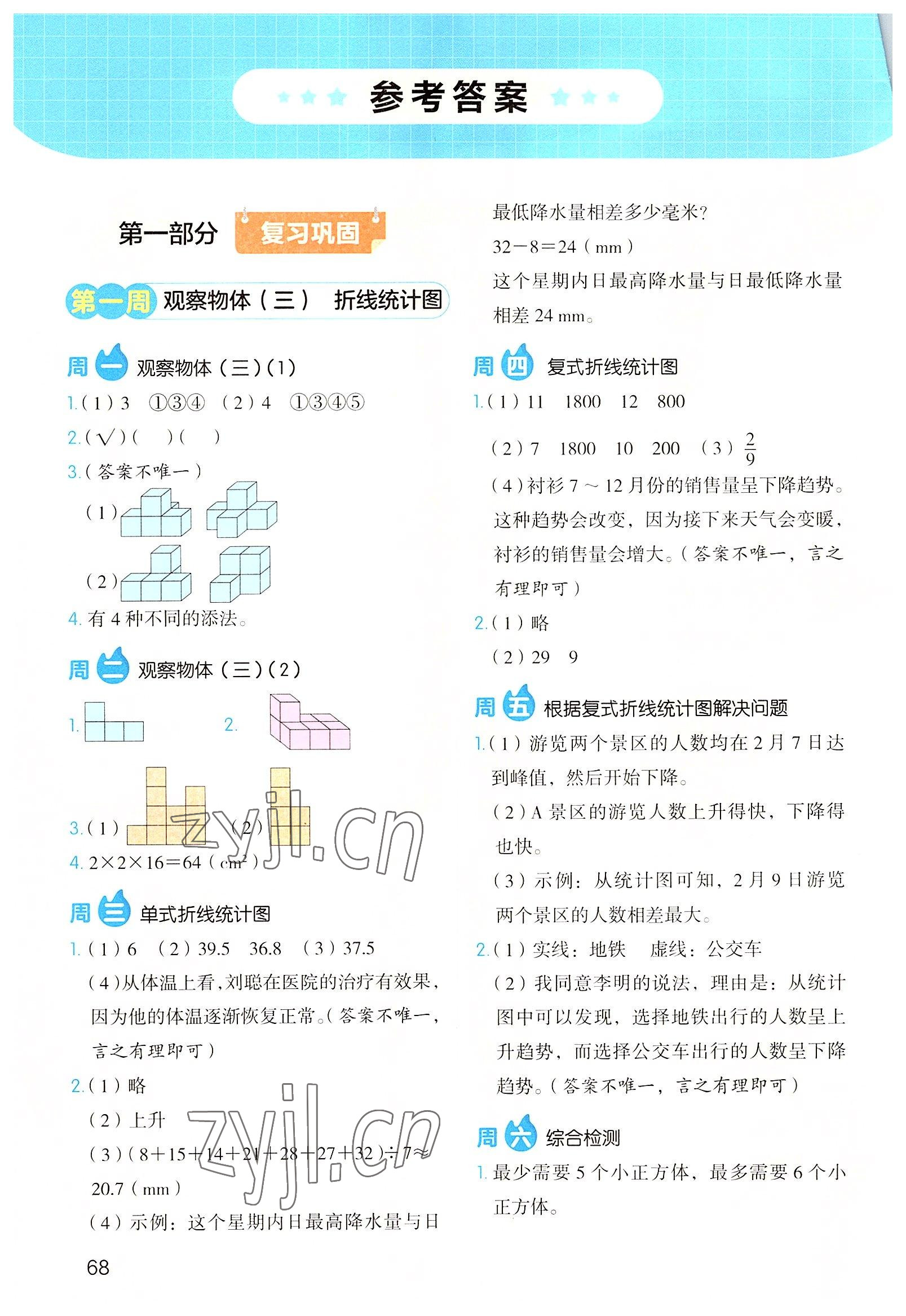 2022年开心教育暑假应用题五年级数学 参考答案第1页