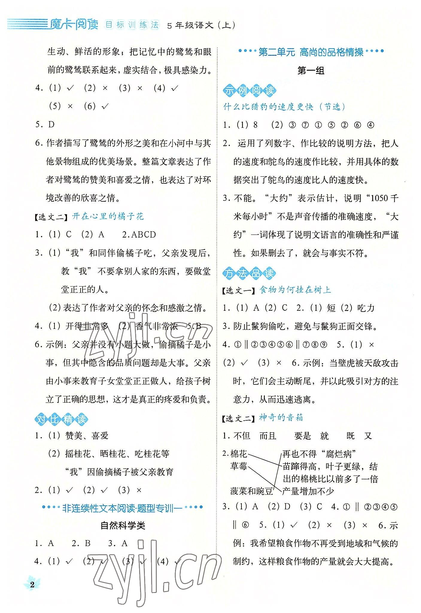 2022年魔卡閱讀目標(biāo)訓(xùn)練法五年級(jí)語(yǔ)文上冊(cè)人教版 第2頁(yè)