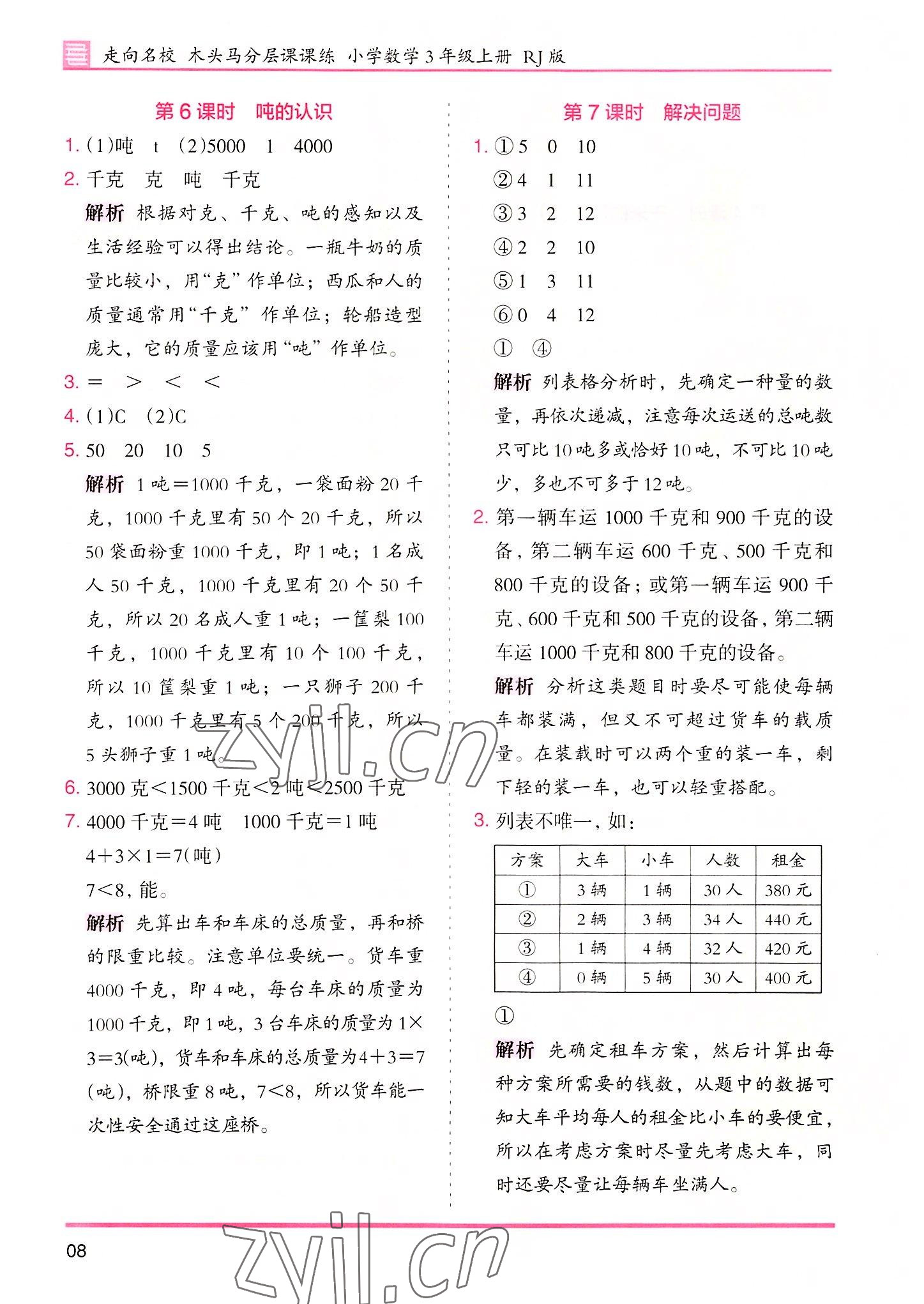 2022年木頭馬分層課課練三年級數(shù)學(xué)上冊人教版 參考答案第8頁