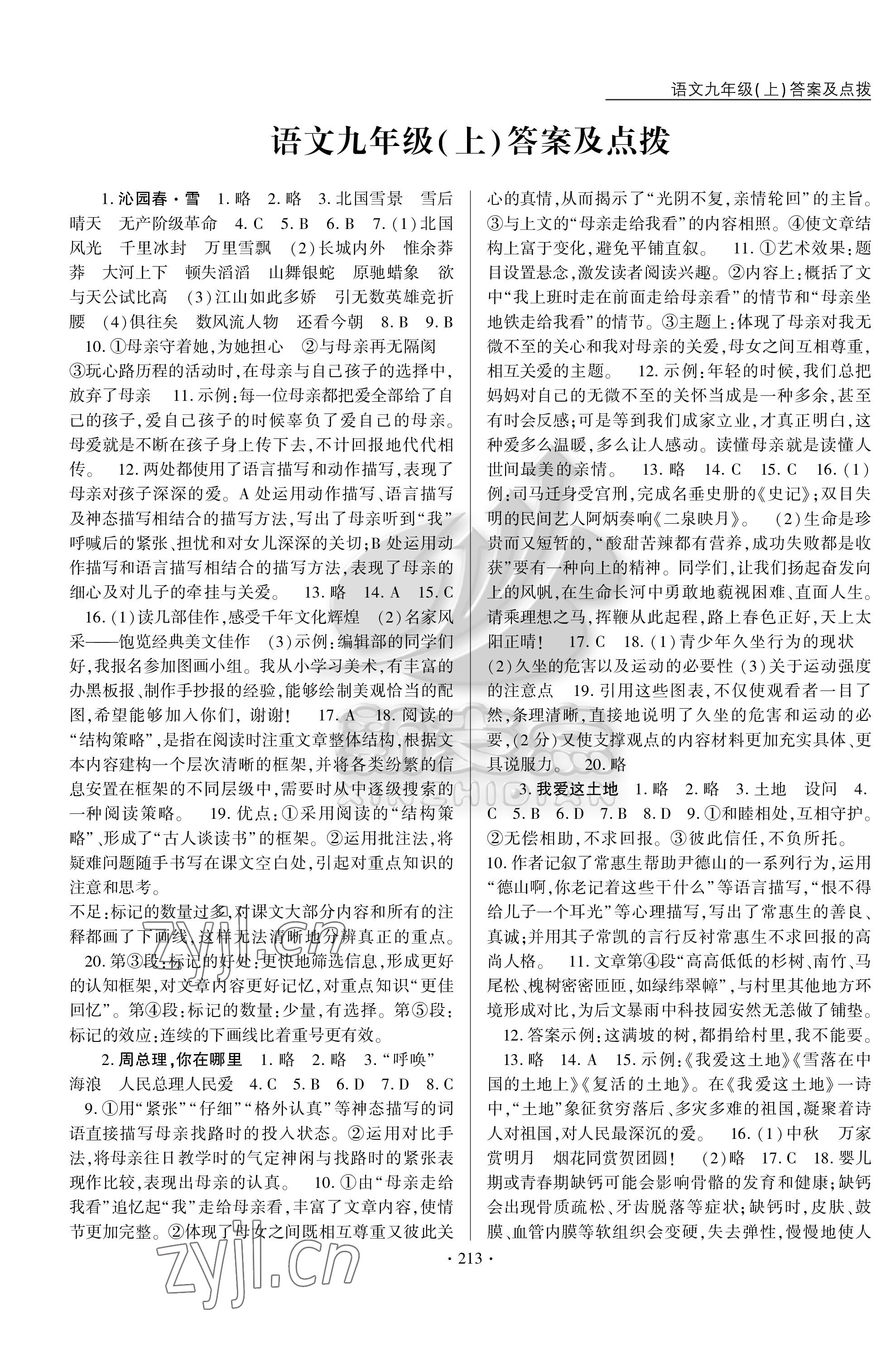 2022年新支點(diǎn)卓越課堂九年級(jí)語(yǔ)文上冊(cè)人教版 參考答案第1頁(yè)