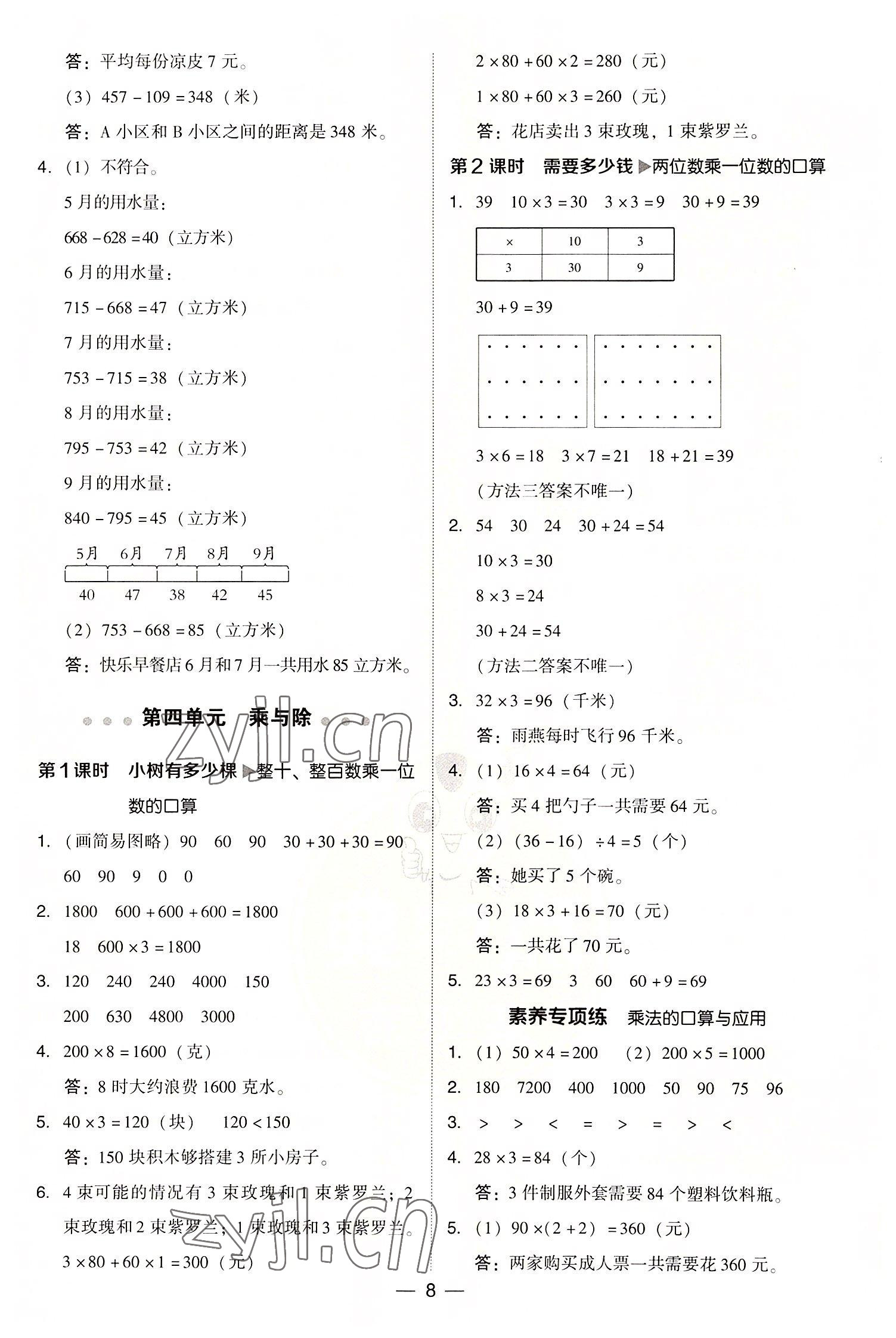 2022年綜合應(yīng)用創(chuàng)新題典中點(diǎn)三年級(jí)數(shù)學(xué)上冊(cè)北師大版 參考答案第8頁(yè)