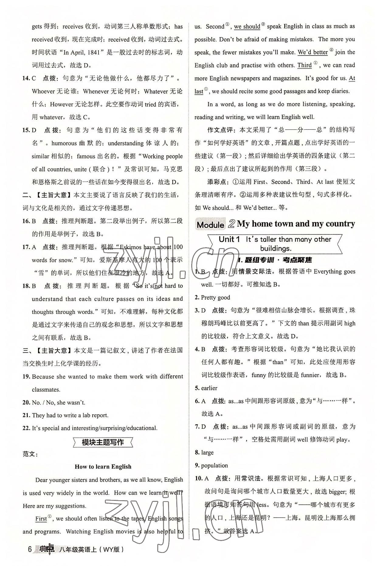 2022年综合应用创新题典中点八年级英语上册外研版 参考答案第5页