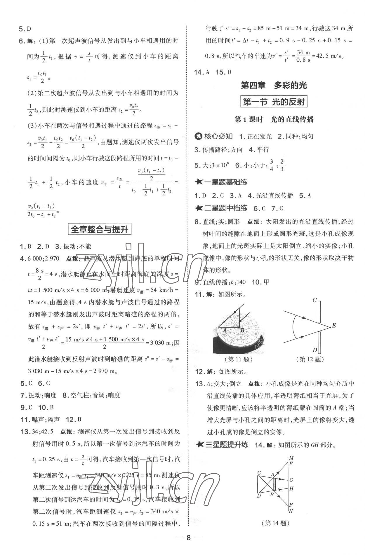 2022年點撥訓(xùn)練八年級物理上冊滬科版 參考答案第8頁