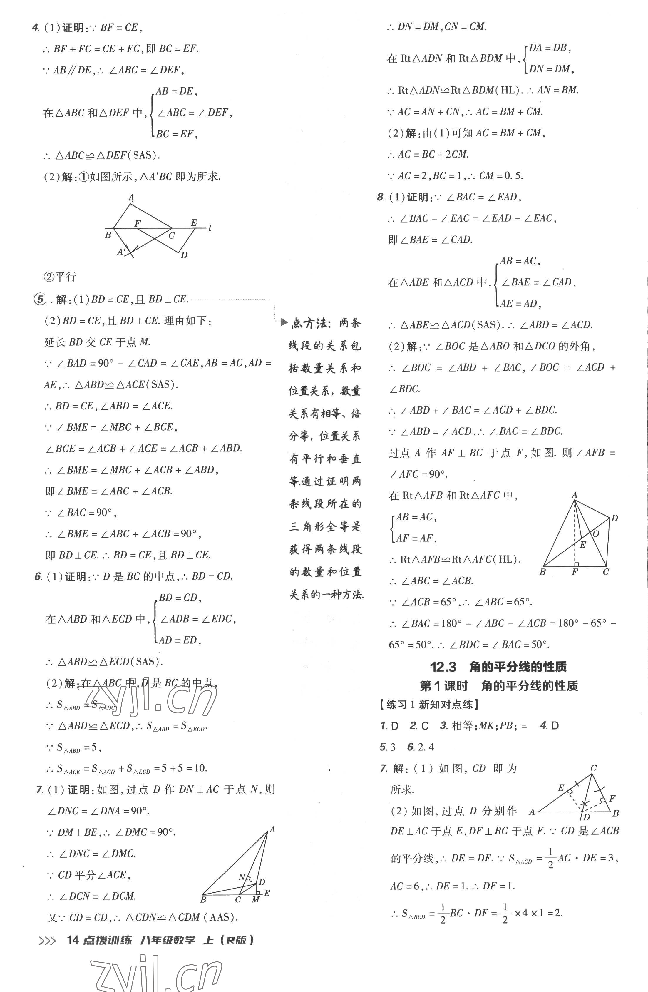 2022年點撥訓(xùn)練八年級數(shù)學(xué)上冊人教版 參考答案第14頁