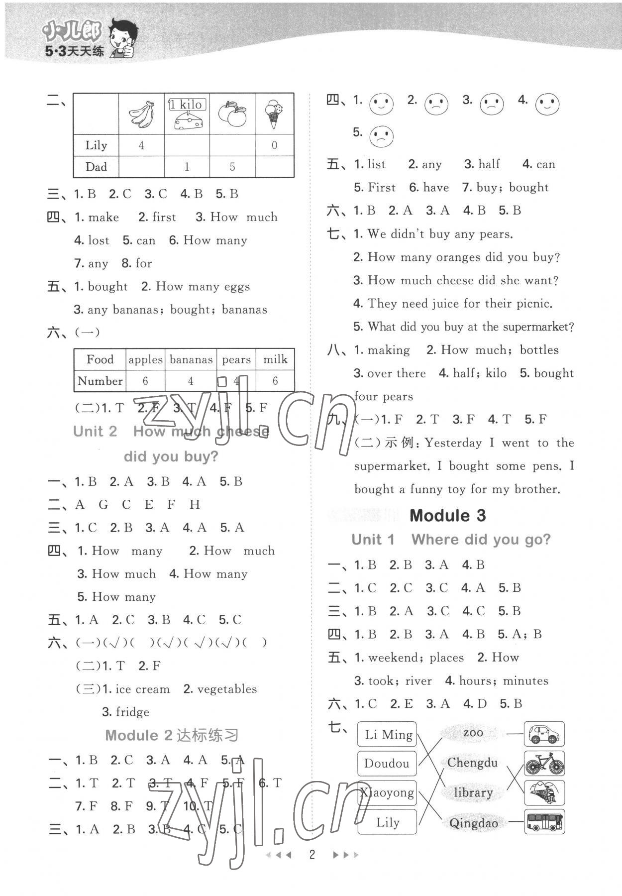 2022年53天天練五年級(jí)英語(yǔ)上冊(cè)外研版 參考答案第2頁(yè)