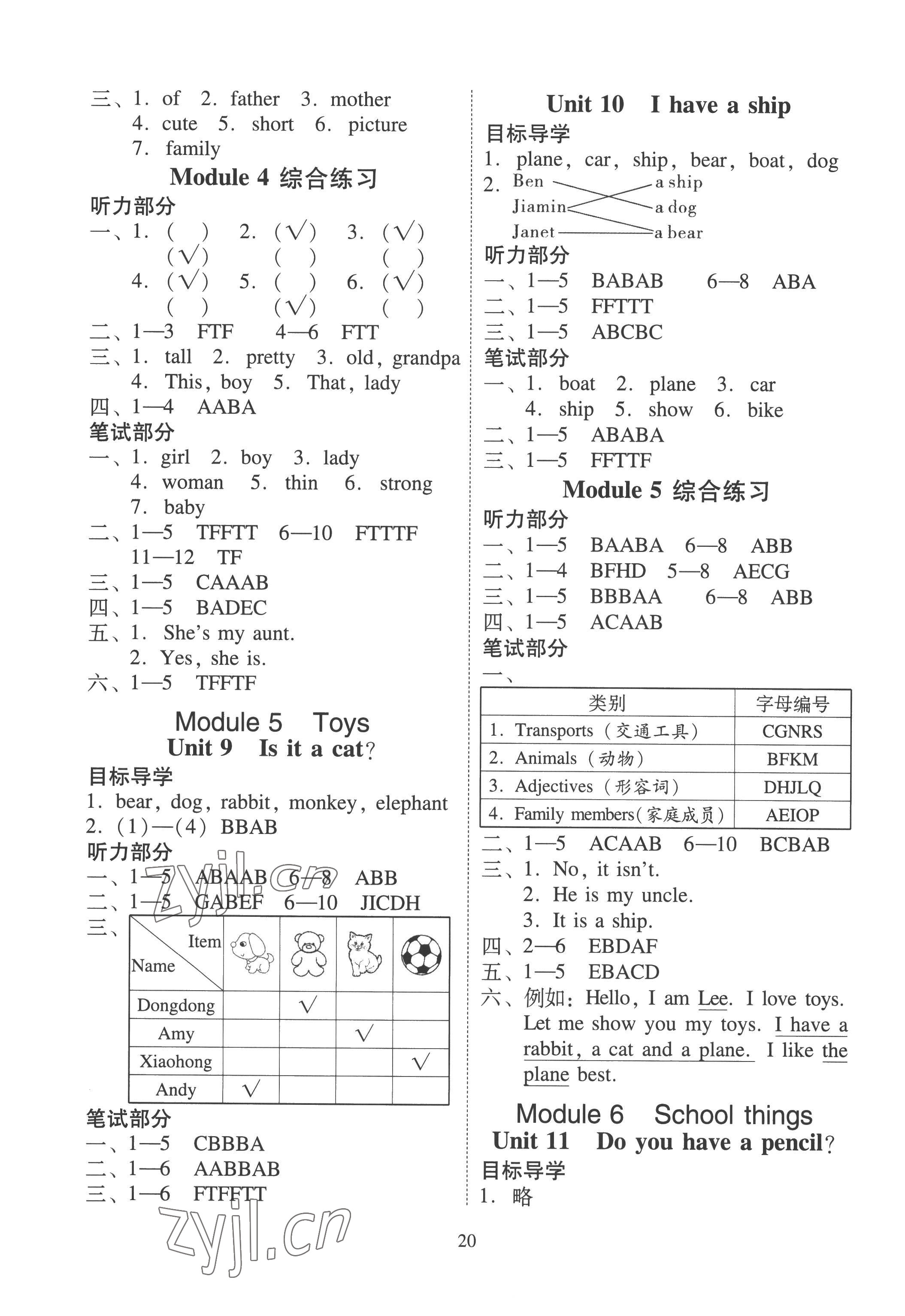 2022年目標實施手冊三年級英語上冊教科版廣州專版 參考答案第4頁
