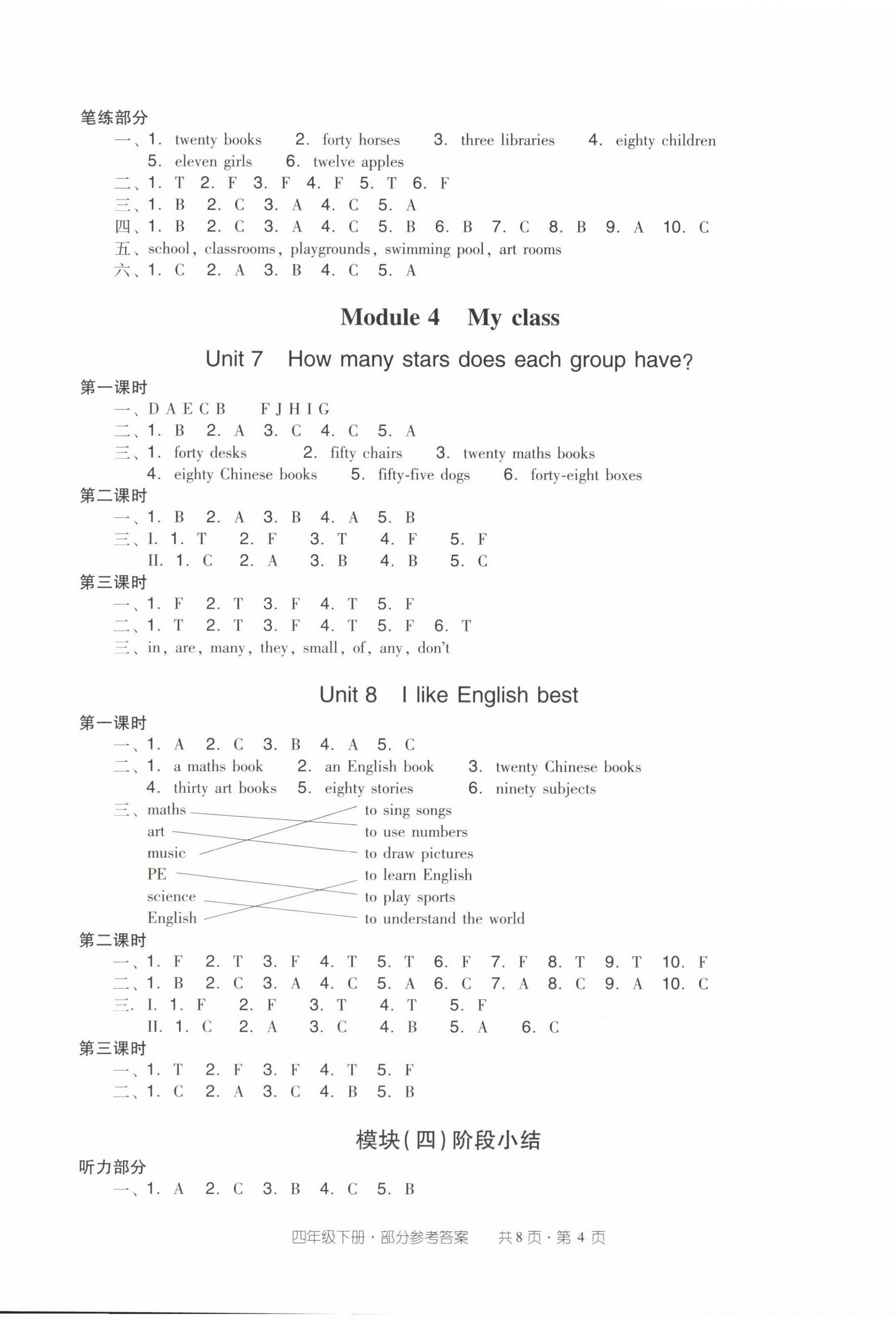 2022年雙基同步導(dǎo)學(xué)導(dǎo)練四年級英語上冊教科版廣州專版 參考答案第4頁