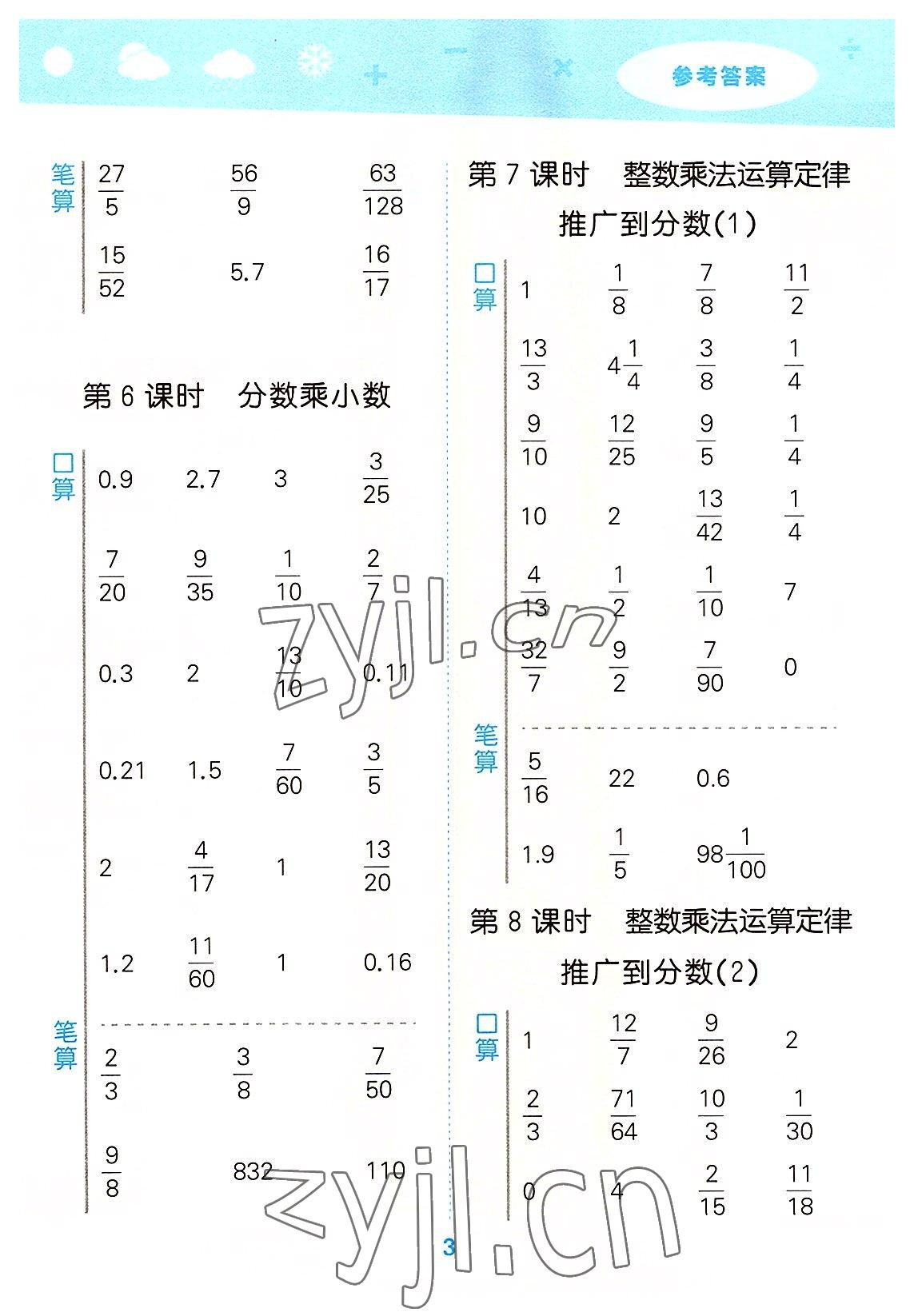 2022年口算大通關(guān)六年級數(shù)學(xué)上冊人教版 第1頁