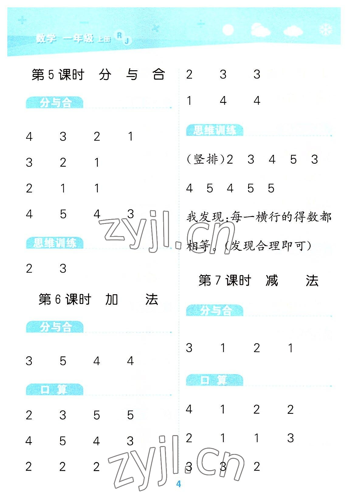2022年口算大通關(guān)一年級數(shù)學(xué)上冊人教版 第4頁