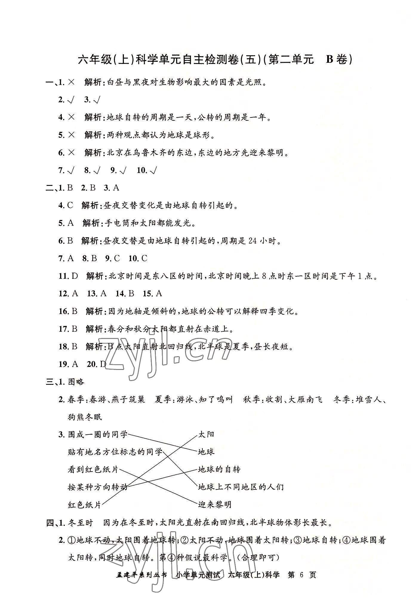 2022年孟建平單元測試六年級科學上冊教科版 第6頁