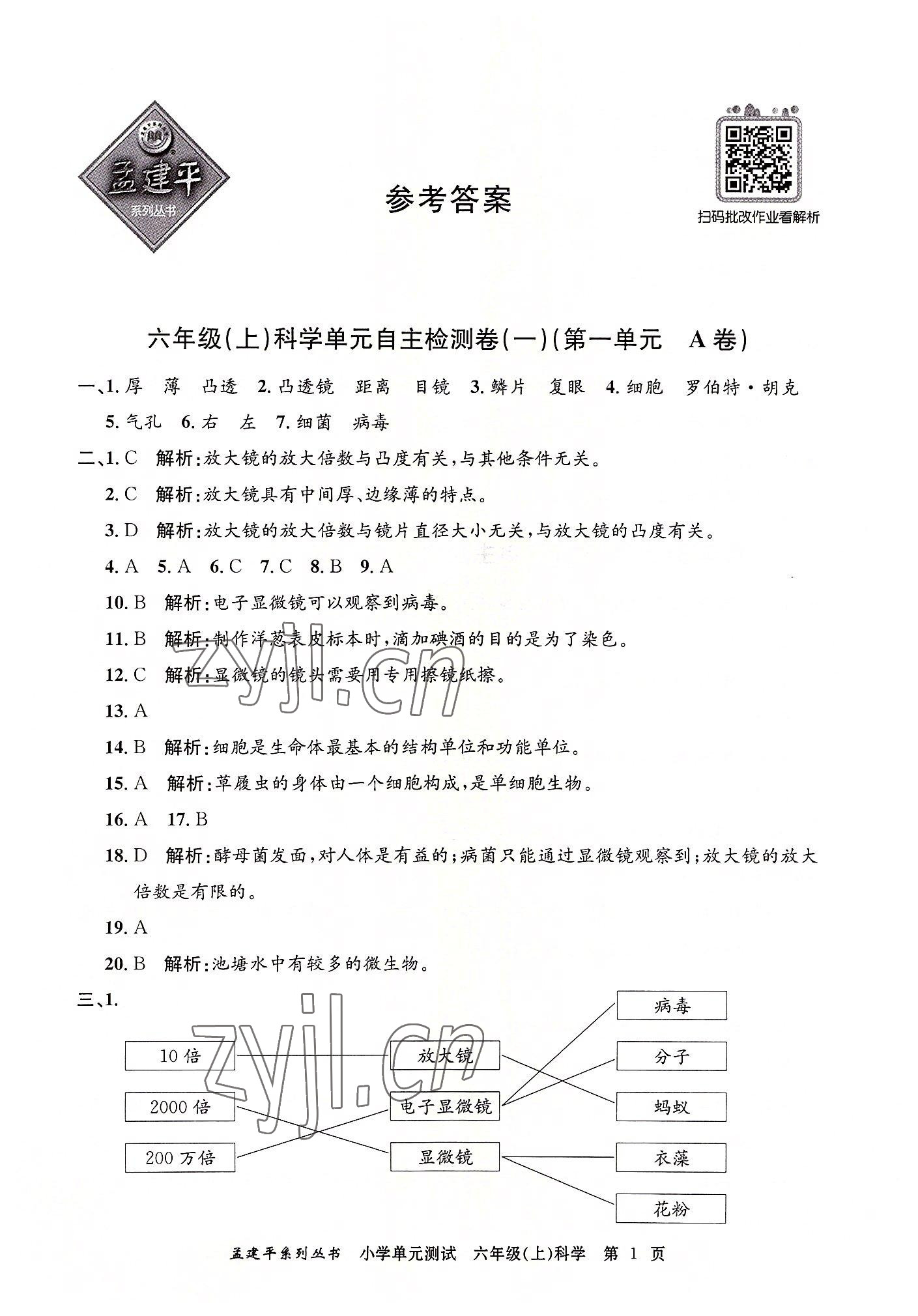 2022年孟建平單元測試六年級科學上冊教科版 第1頁