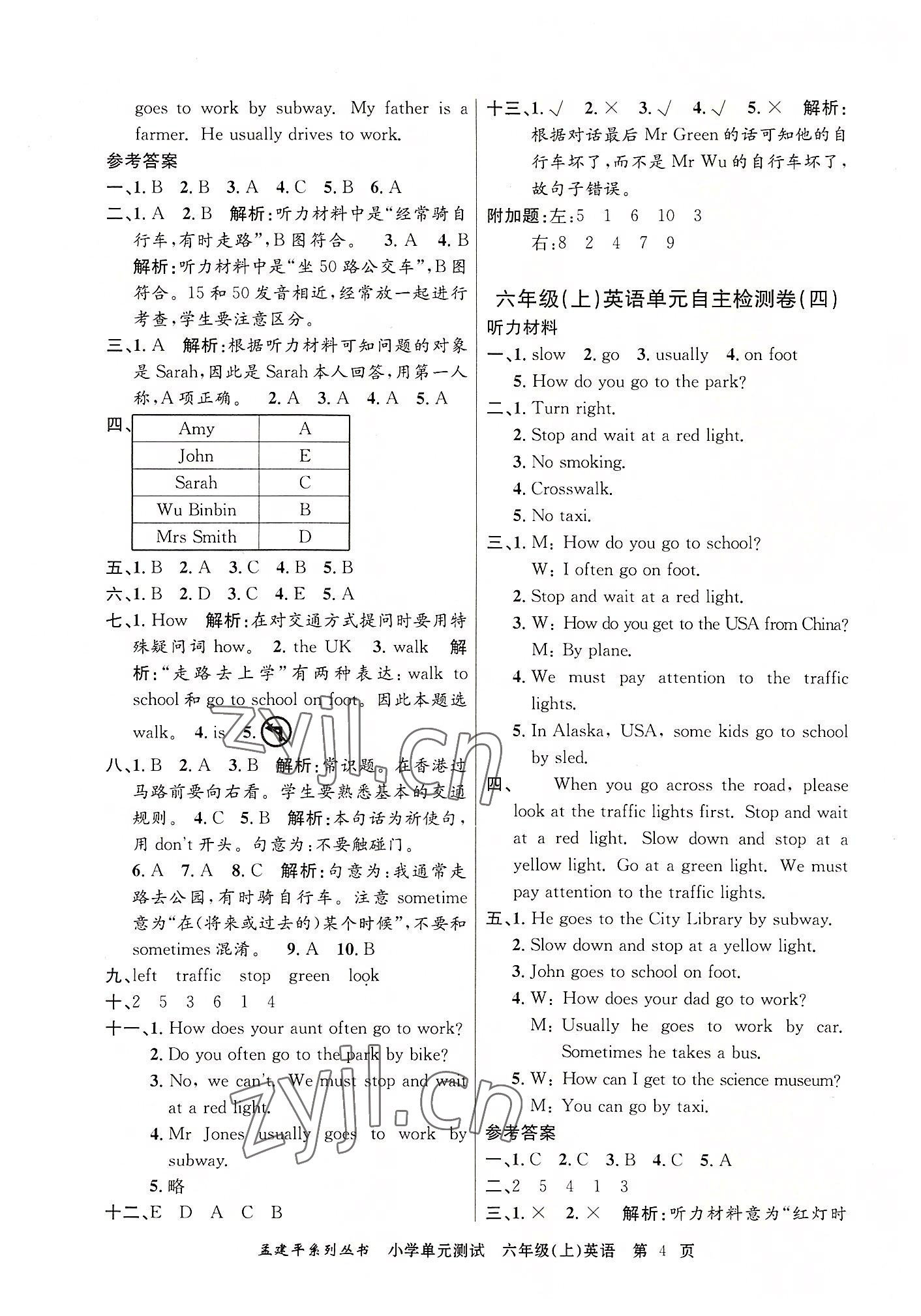 2022年孟建平單元測試六年級英語上冊人教版 第4頁