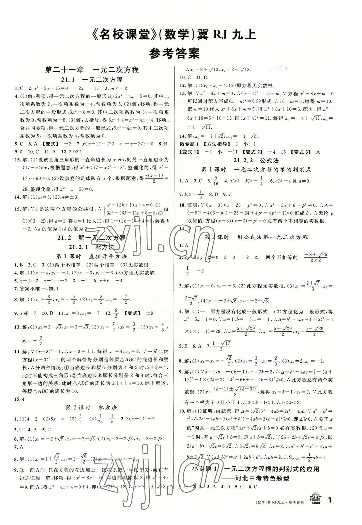 2022年名校課堂九年級(jí)數(shù)學(xué)上冊(cè)人教版河北專版 第1頁(yè)