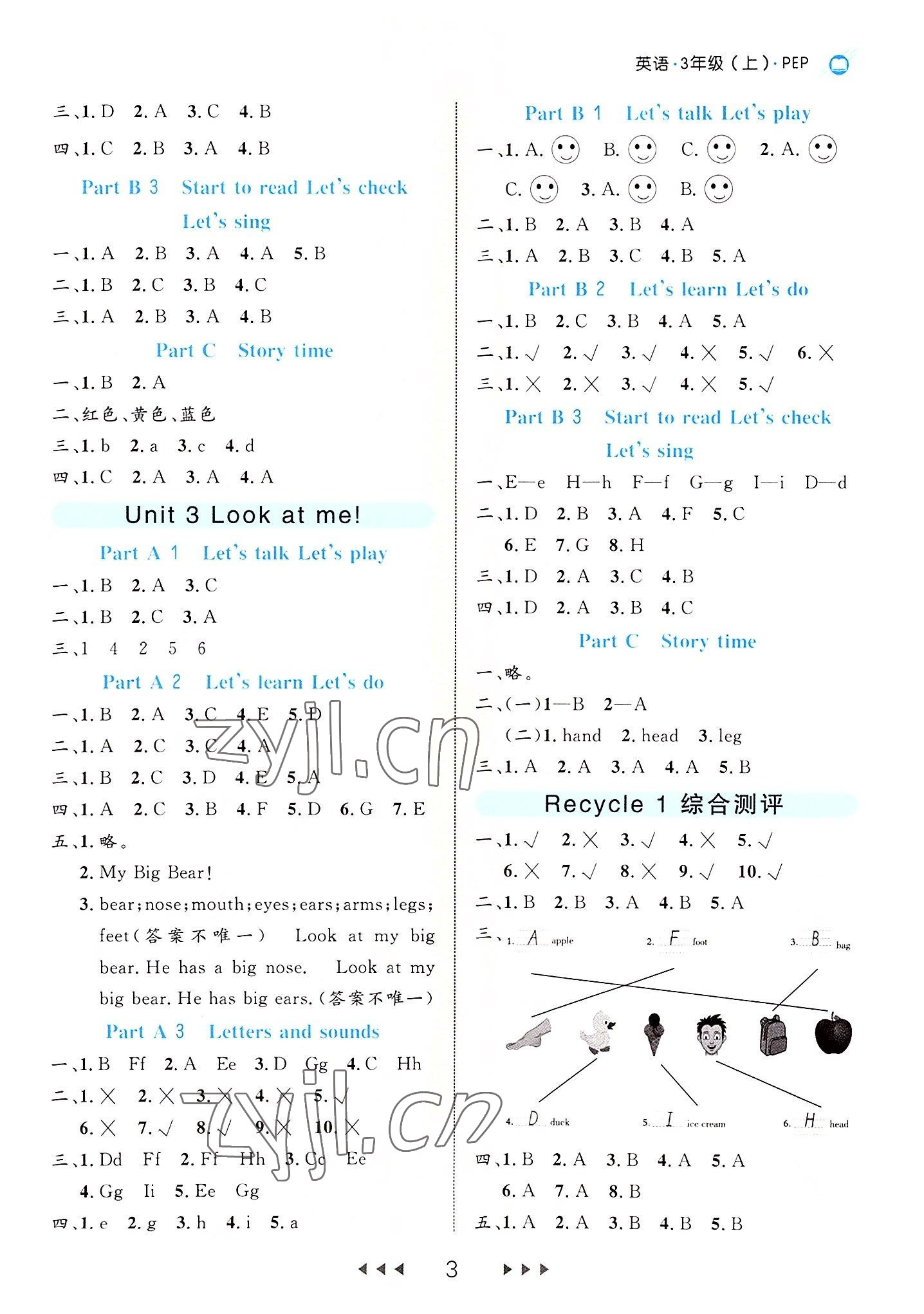 2022年細解巧練三年級英語上冊人教版 參考答案第3頁