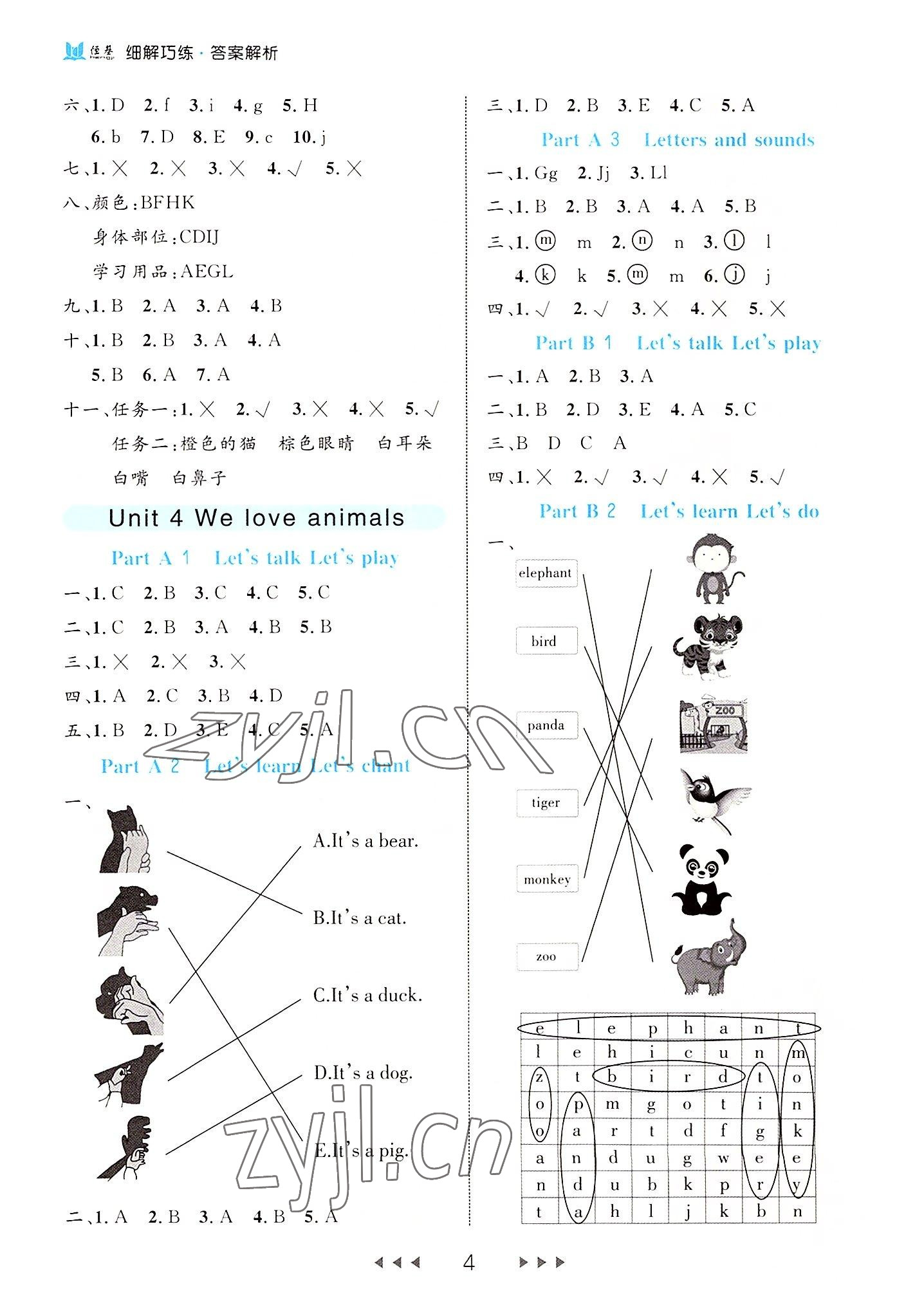 2022年細解巧練三年級英語上冊人教版 參考答案第4頁