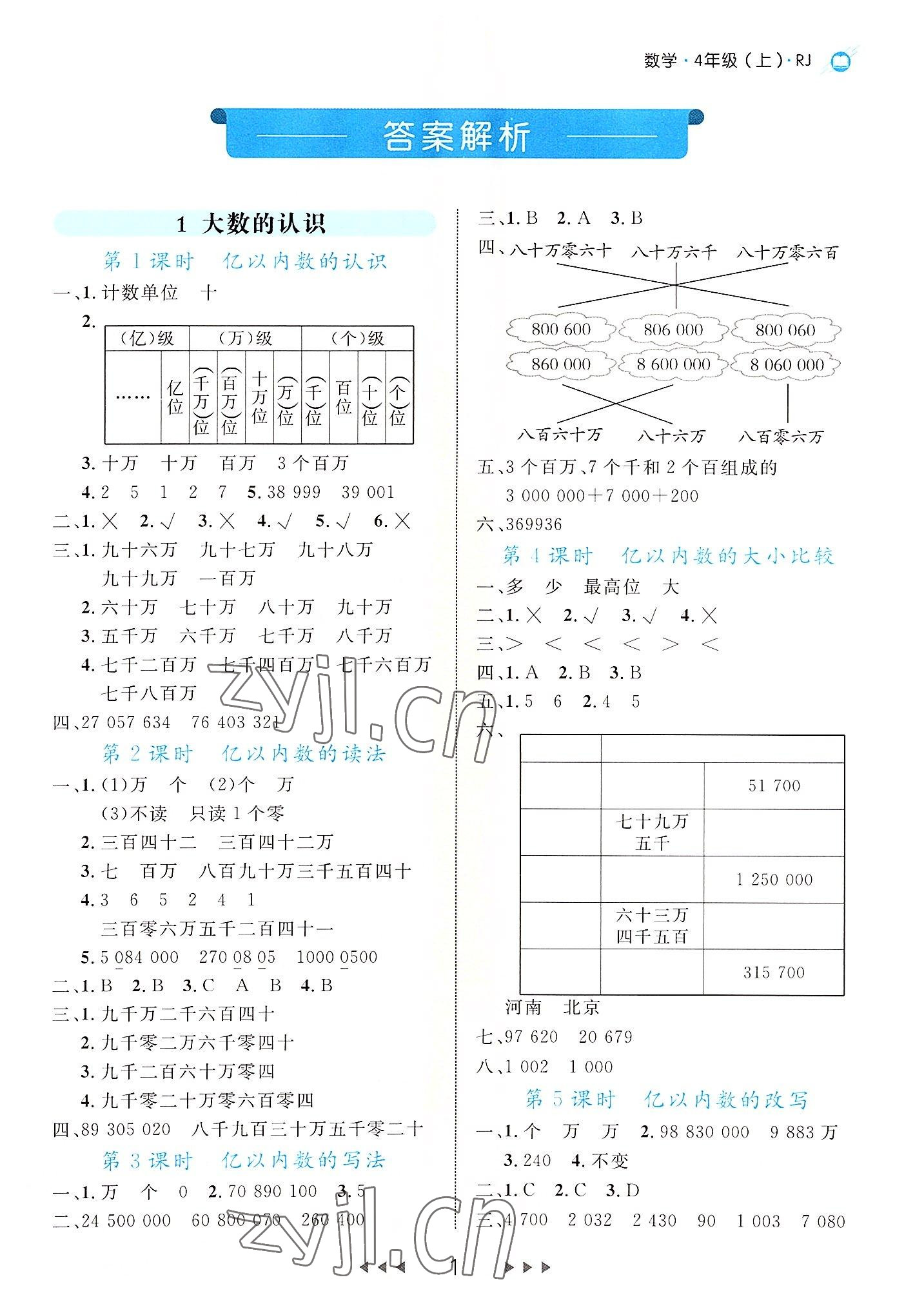 2022年细解巧练四年级数学上册人教版 第1页