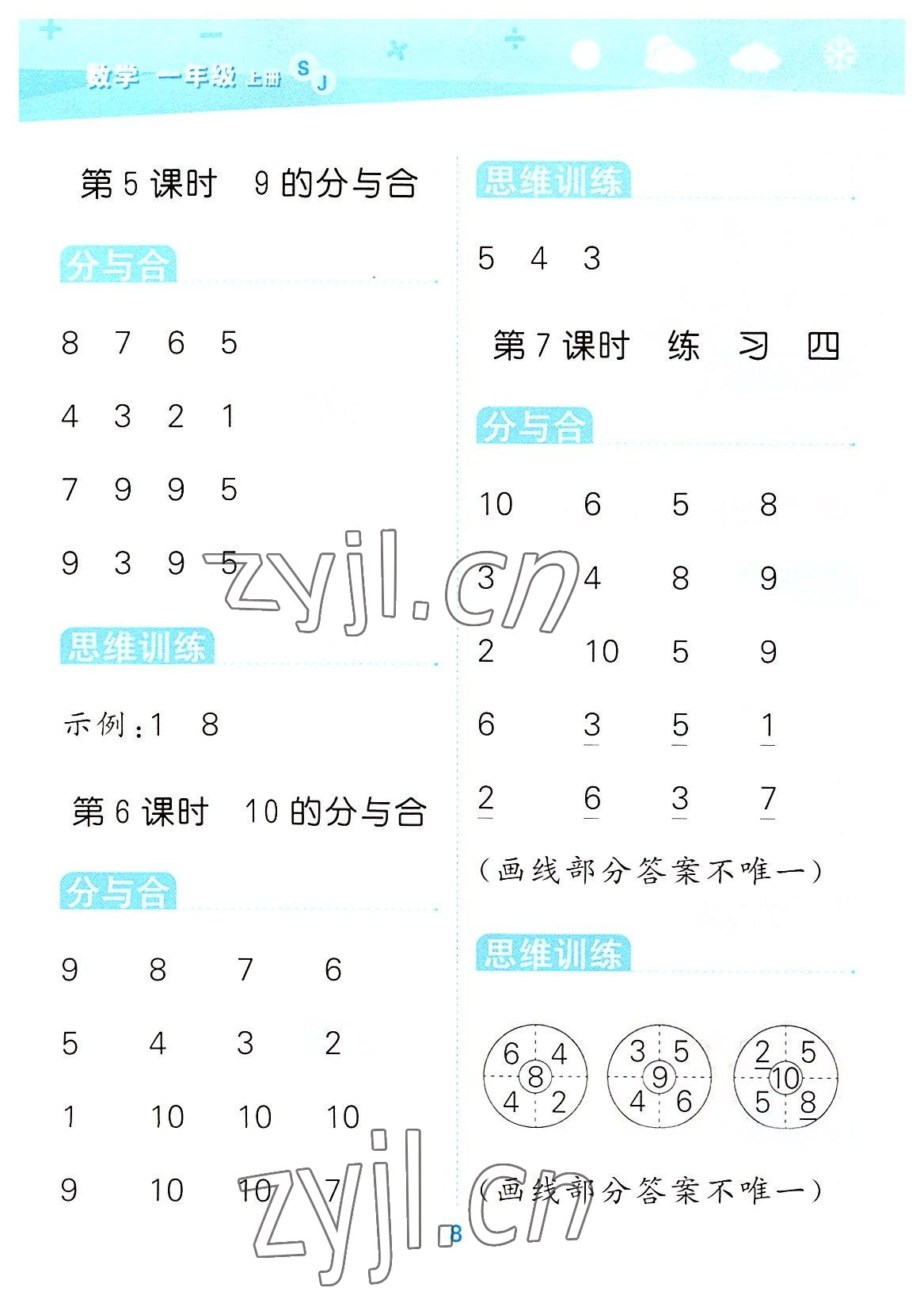 2022年口算大通關(guān)一年級數(shù)學(xué)上冊蘇教版 第8頁