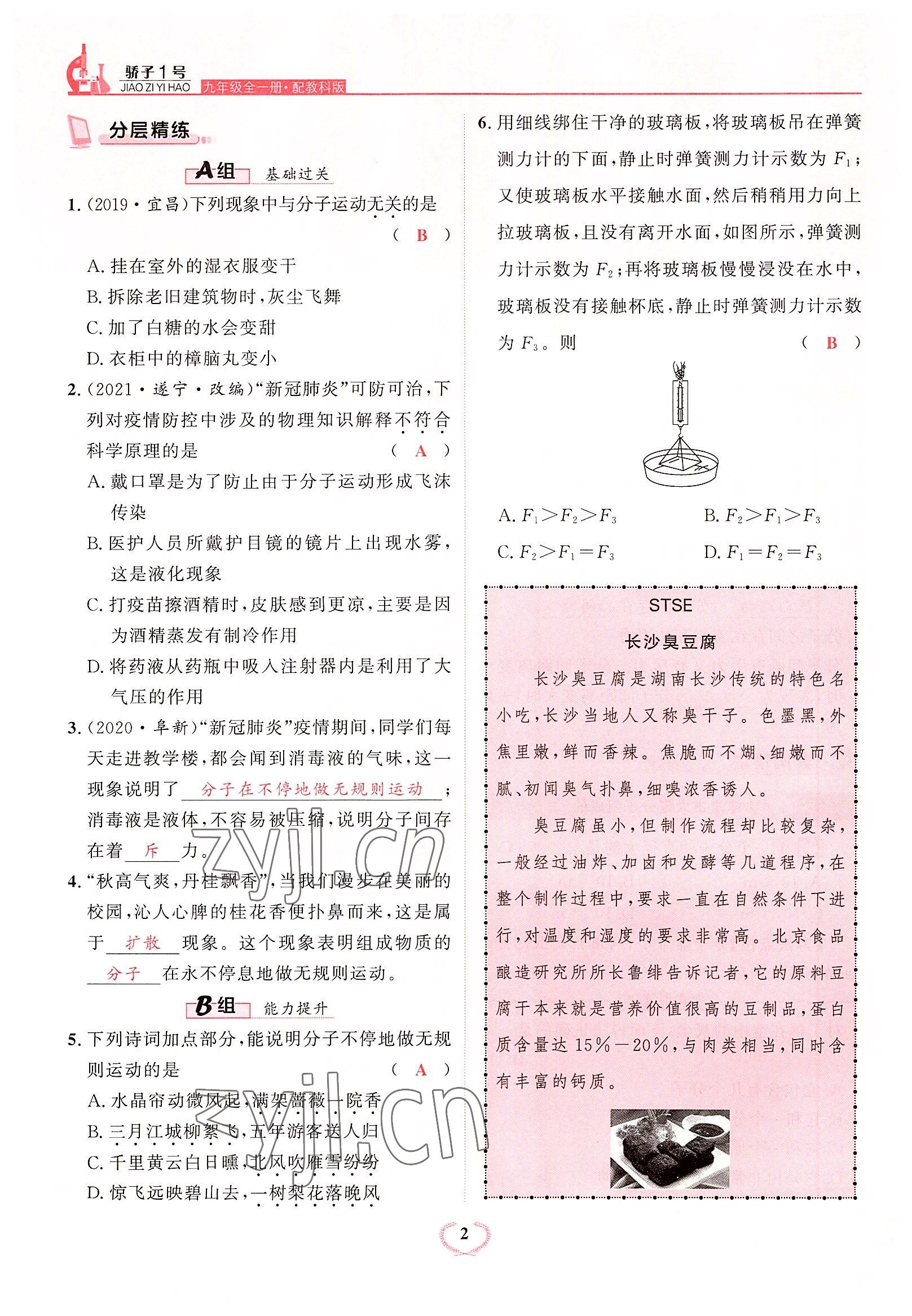 2022年驕子1號(hào)九年級(jí)物理全一冊(cè)教科版 參考答案第3頁(yè)