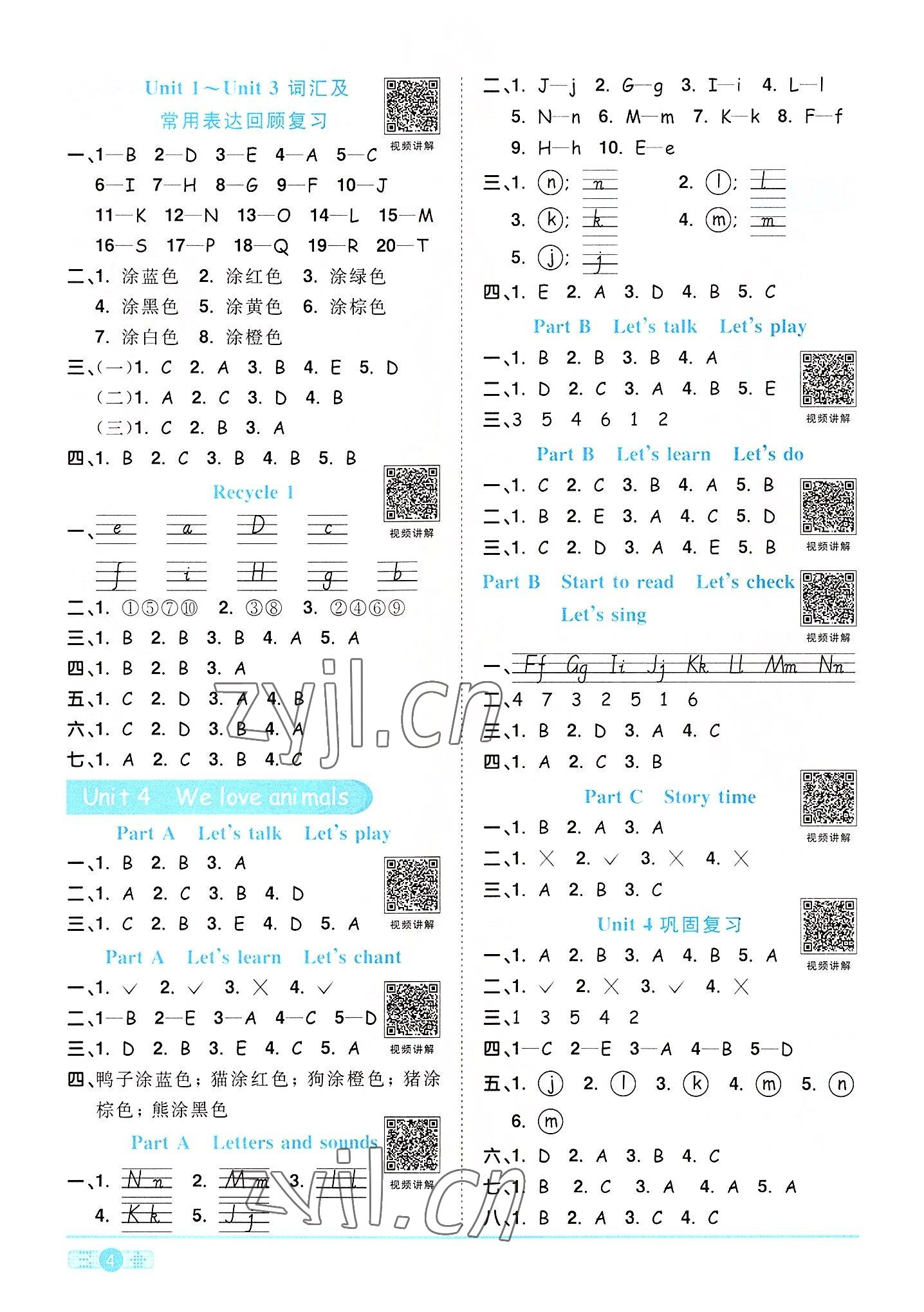 2022年陽光同學課時達標訓練三年級英語上冊人教PEP版浙江專版 第4頁