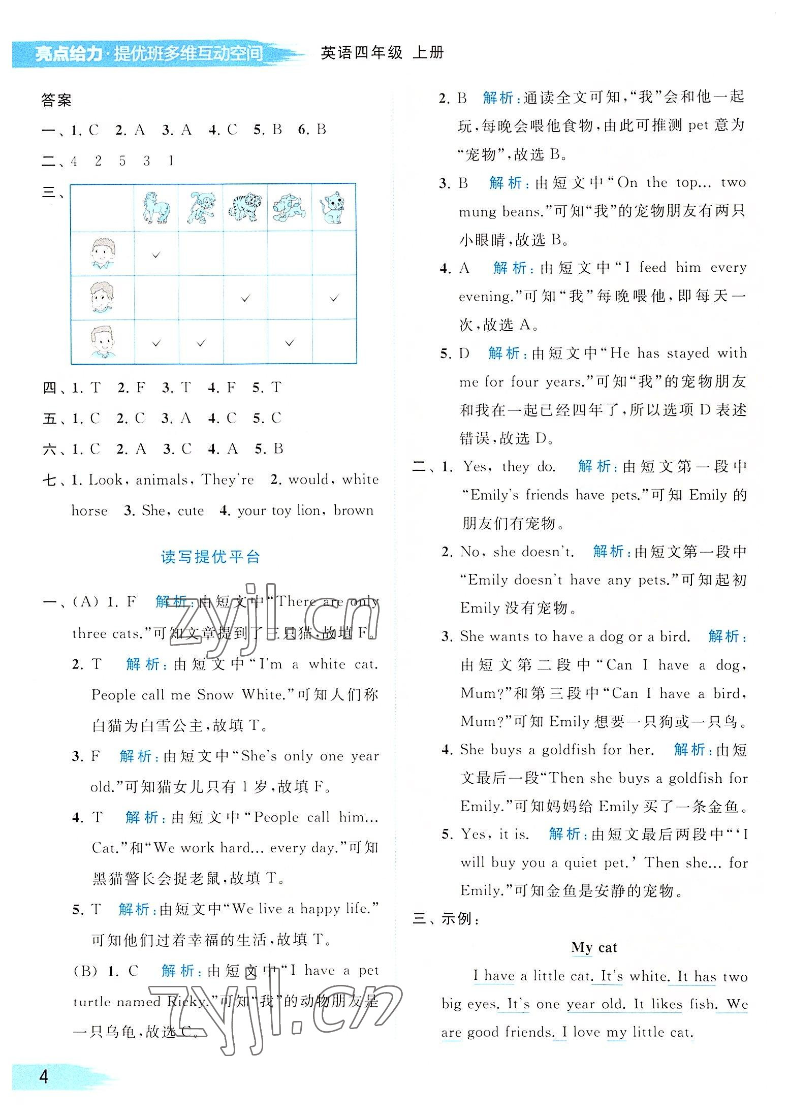 2022年亮點(diǎn)給力提優(yōu)班多維互動(dòng)空間四年級(jí)英語(yǔ)上冊(cè)譯林版 參考答案第4頁(yè)