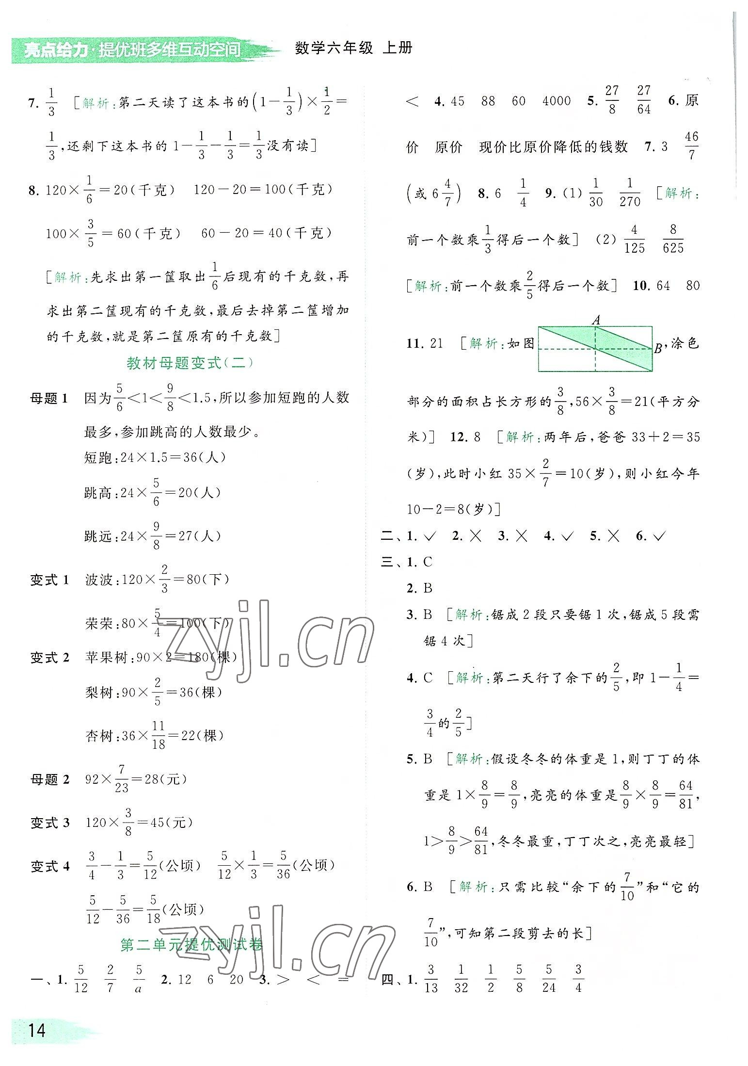 2022年亮點(diǎn)給力提優(yōu)班多維互動(dòng)空間六年級(jí)數(shù)學(xué)上冊(cè)蘇教版 參考答案第14頁(yè)