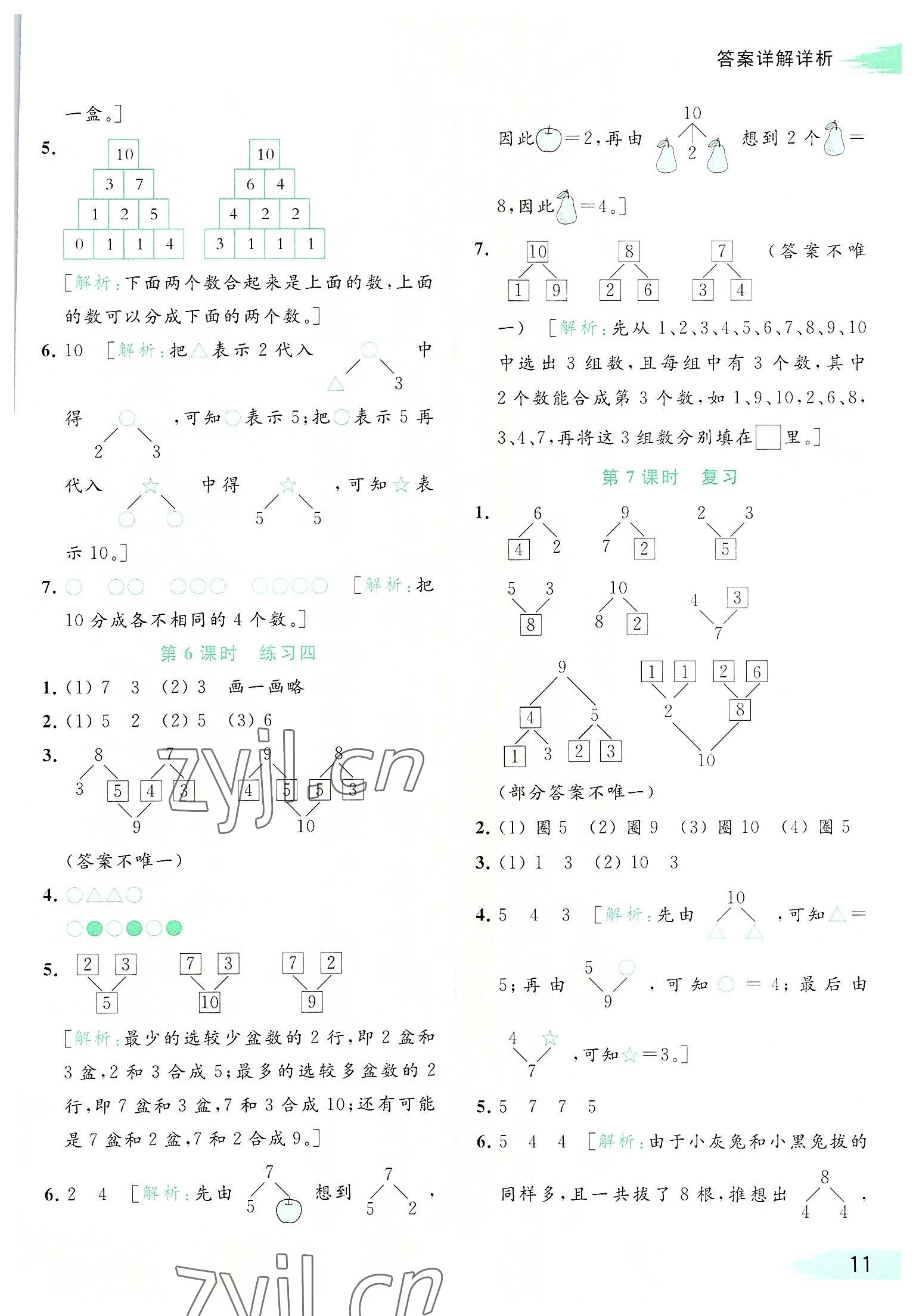 2022年亮點(diǎn)給力提優(yōu)班多維互動空間一年級數(shù)學(xué)上冊蘇教版 參考答案第11頁