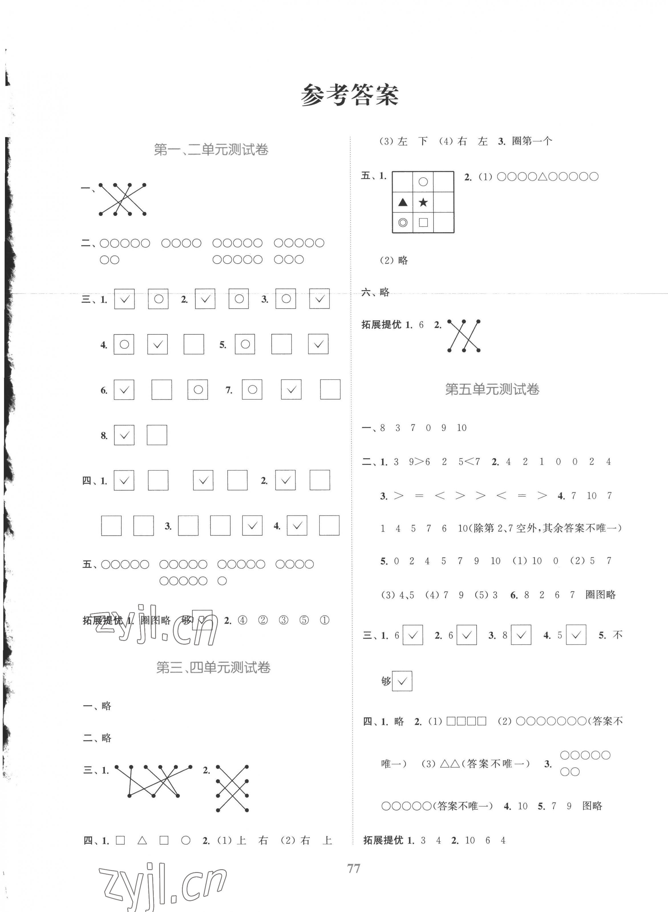 2022年江蘇金考卷一年級(jí)數(shù)學(xué)上冊(cè)蘇教版 參考答案第1頁(yè)