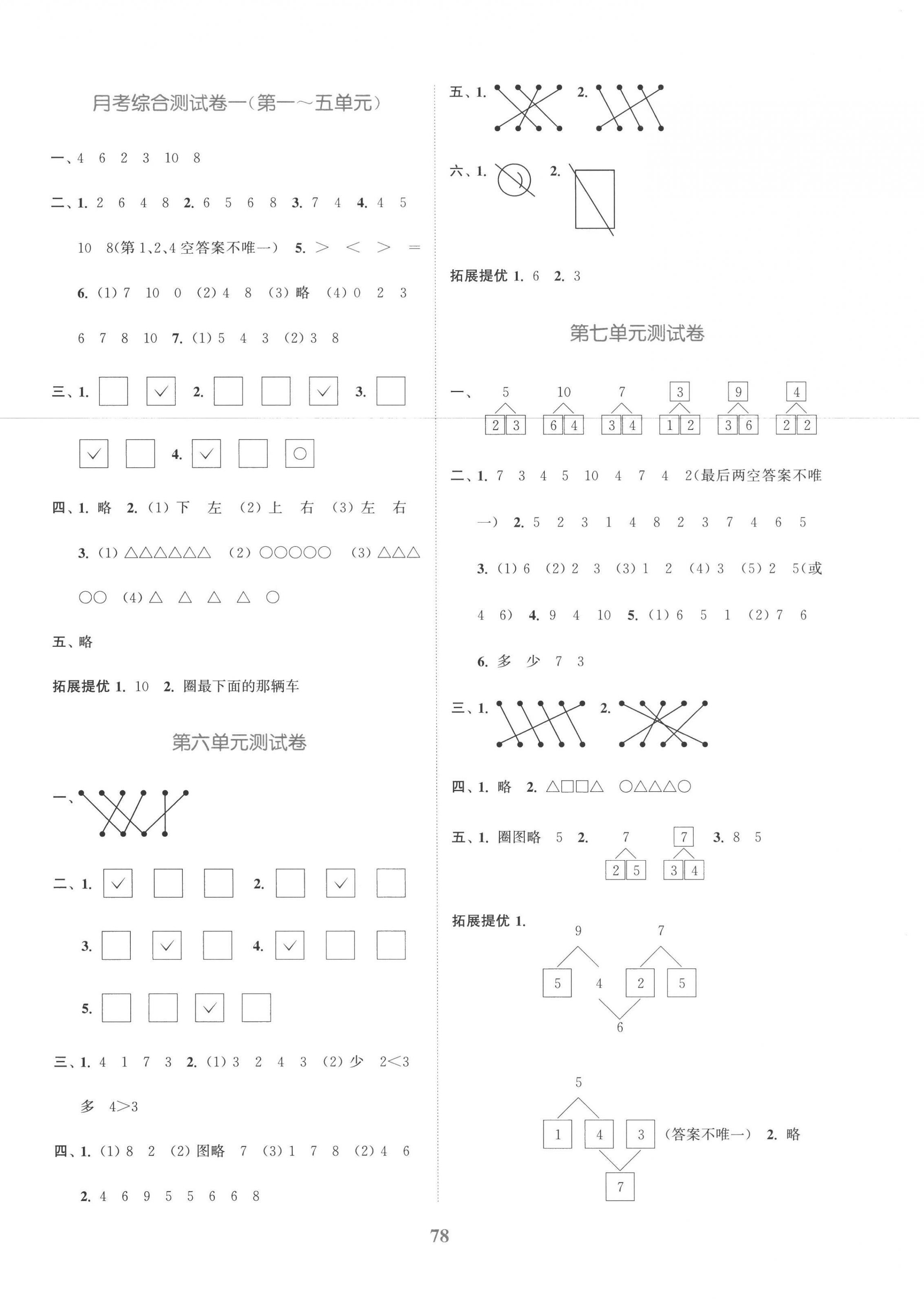 2022年江蘇金考卷一年級數(shù)學(xué)上冊蘇教版 參考答案第2頁