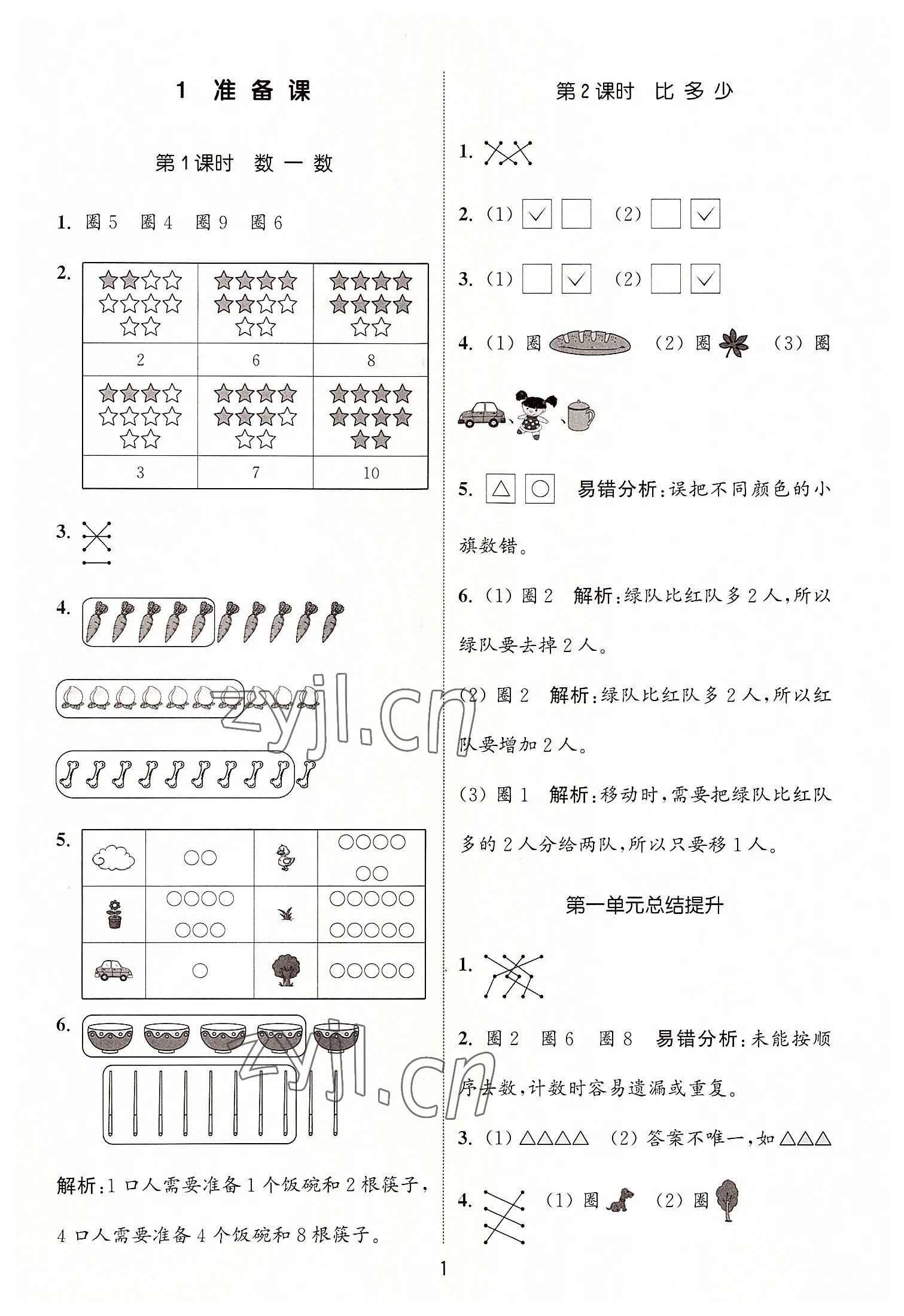 2022年通城學(xué)典課時(shí)作業(yè)本一年級(jí)數(shù)學(xué)上冊(cè)人教版 第1頁(yè)