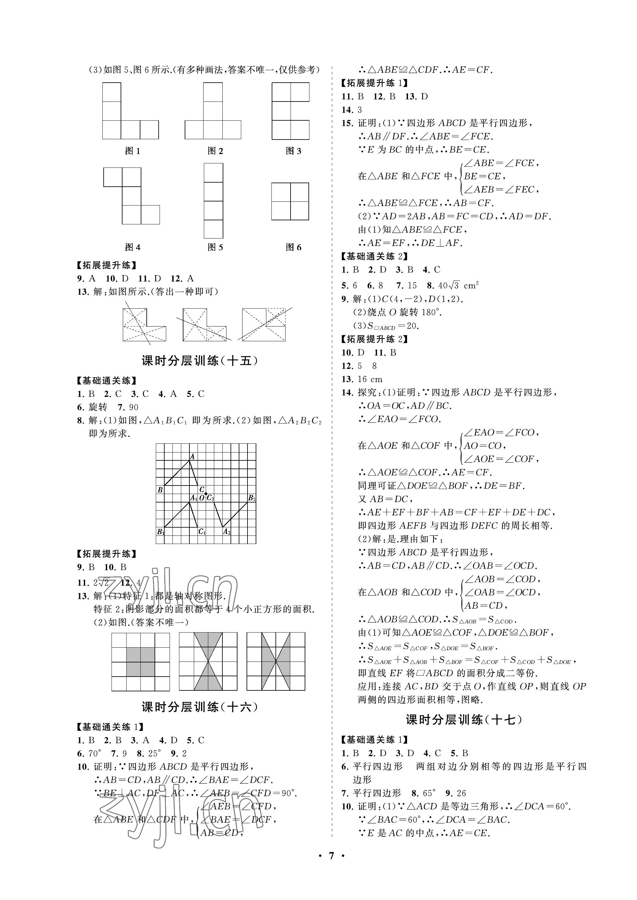 2022年初中同步練習(xí)冊分層卷八年級數(shù)學(xué)上冊魯教版五四制 參考答案第7頁