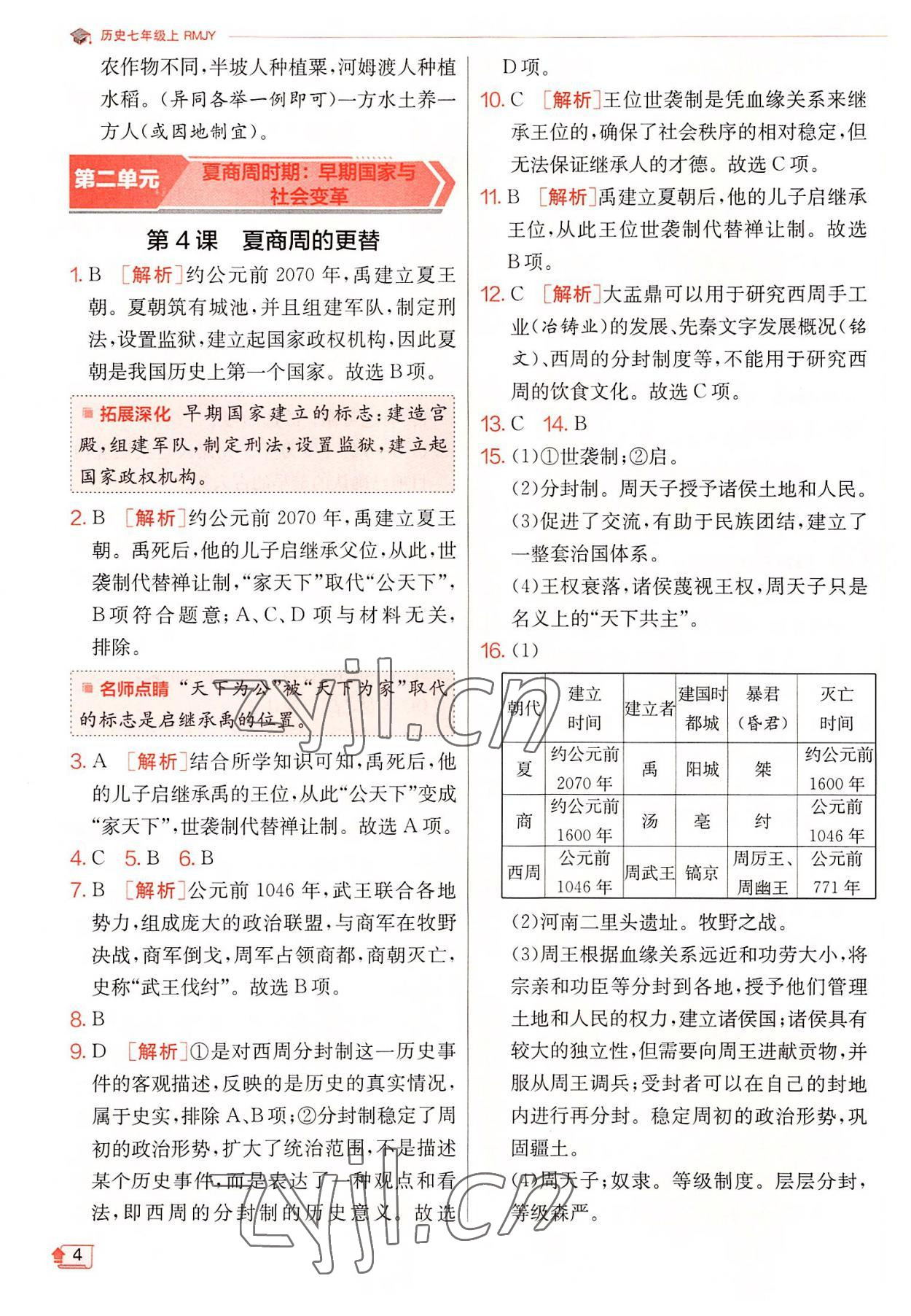 2022年實驗班提優(yōu)訓(xùn)練七年級歷史上冊人教版 參考答案第4頁