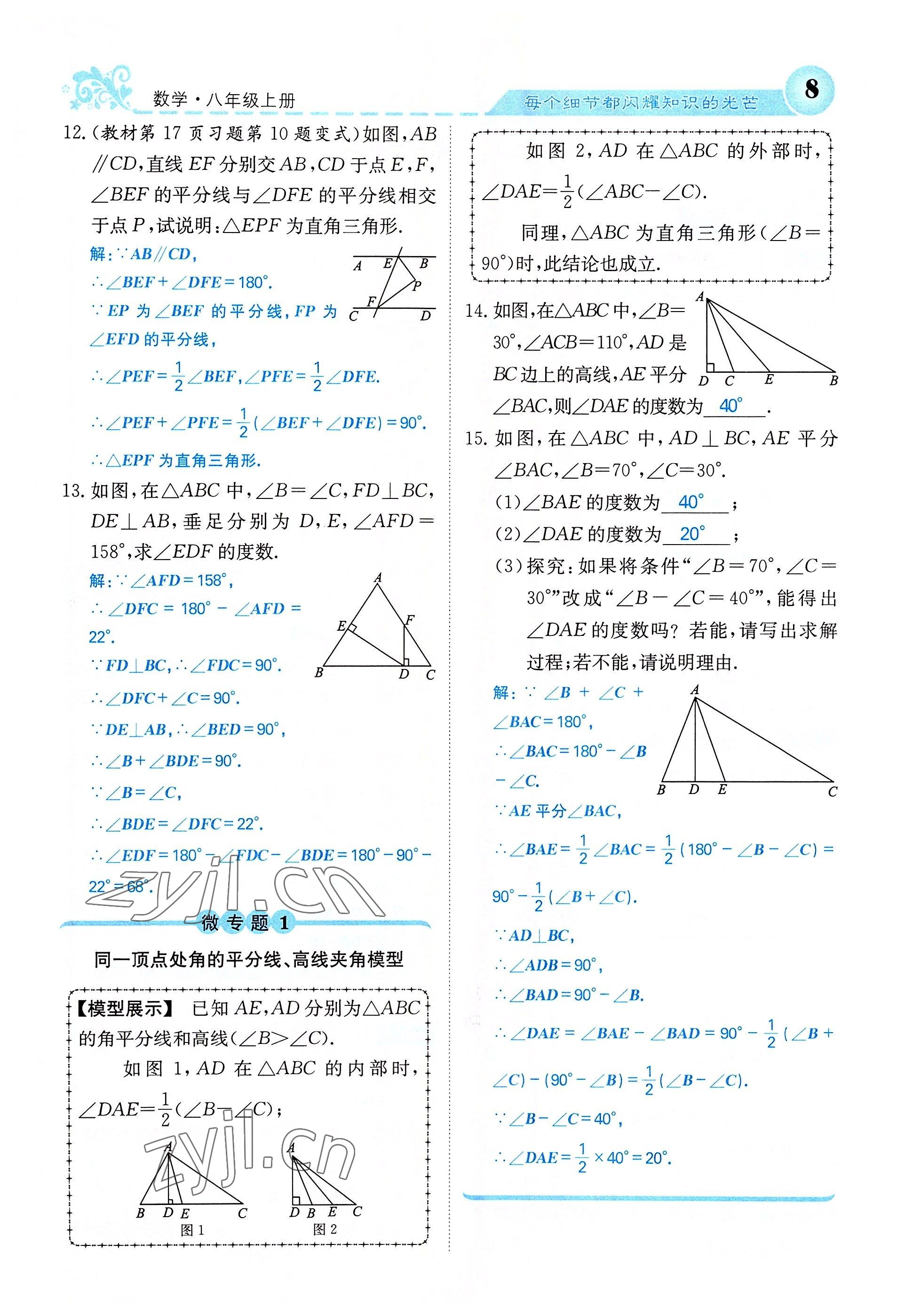 2022年課堂點(diǎn)睛八年級(jí)數(shù)學(xué)上冊(cè)人教版 參考答案第51頁(yè)