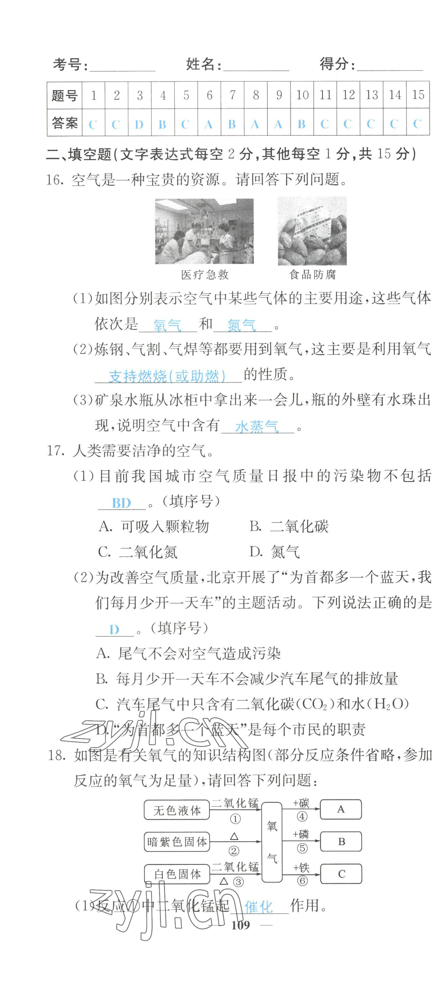 2022年課堂點(diǎn)睛九年級(jí)化學(xué)上冊(cè)人教版 參考答案第26頁