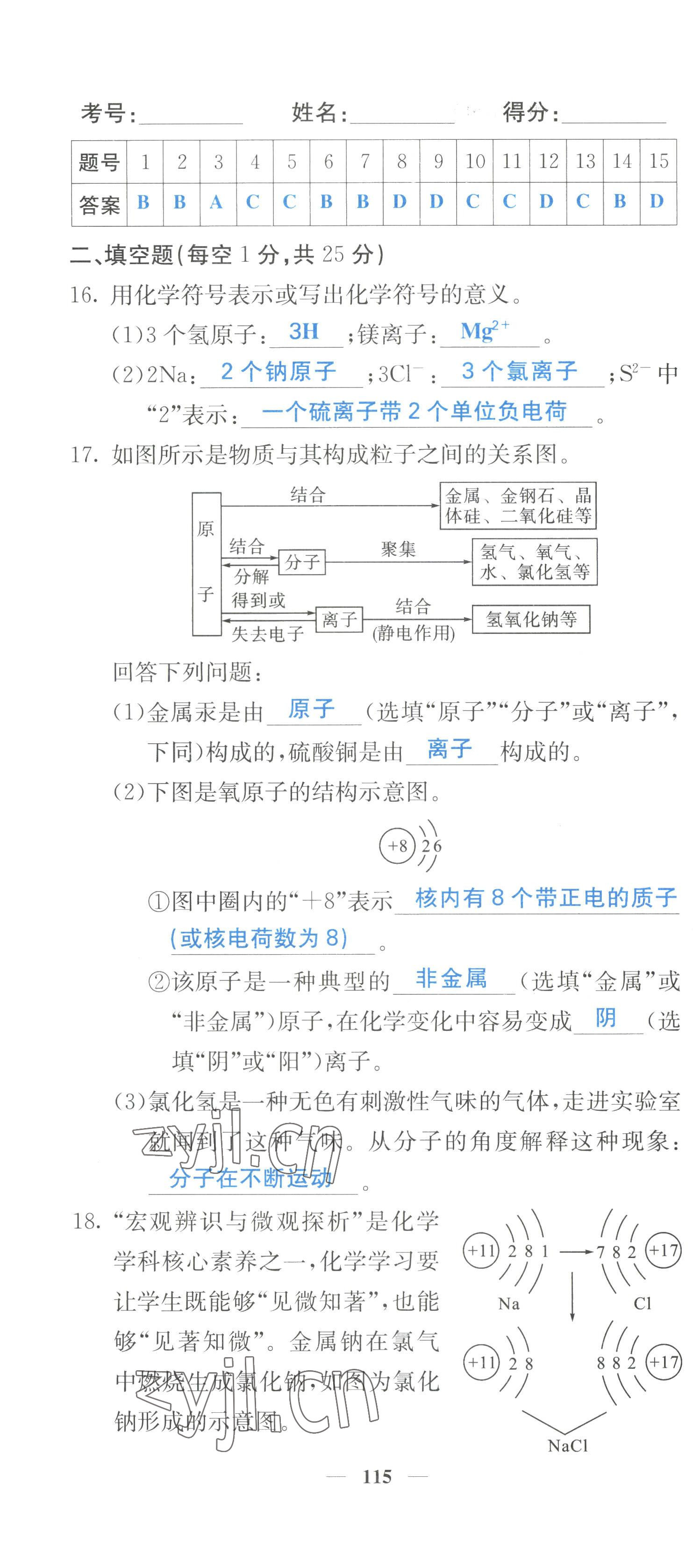 2022年课堂点睛九年级化学上册人教版 参考答案第44页