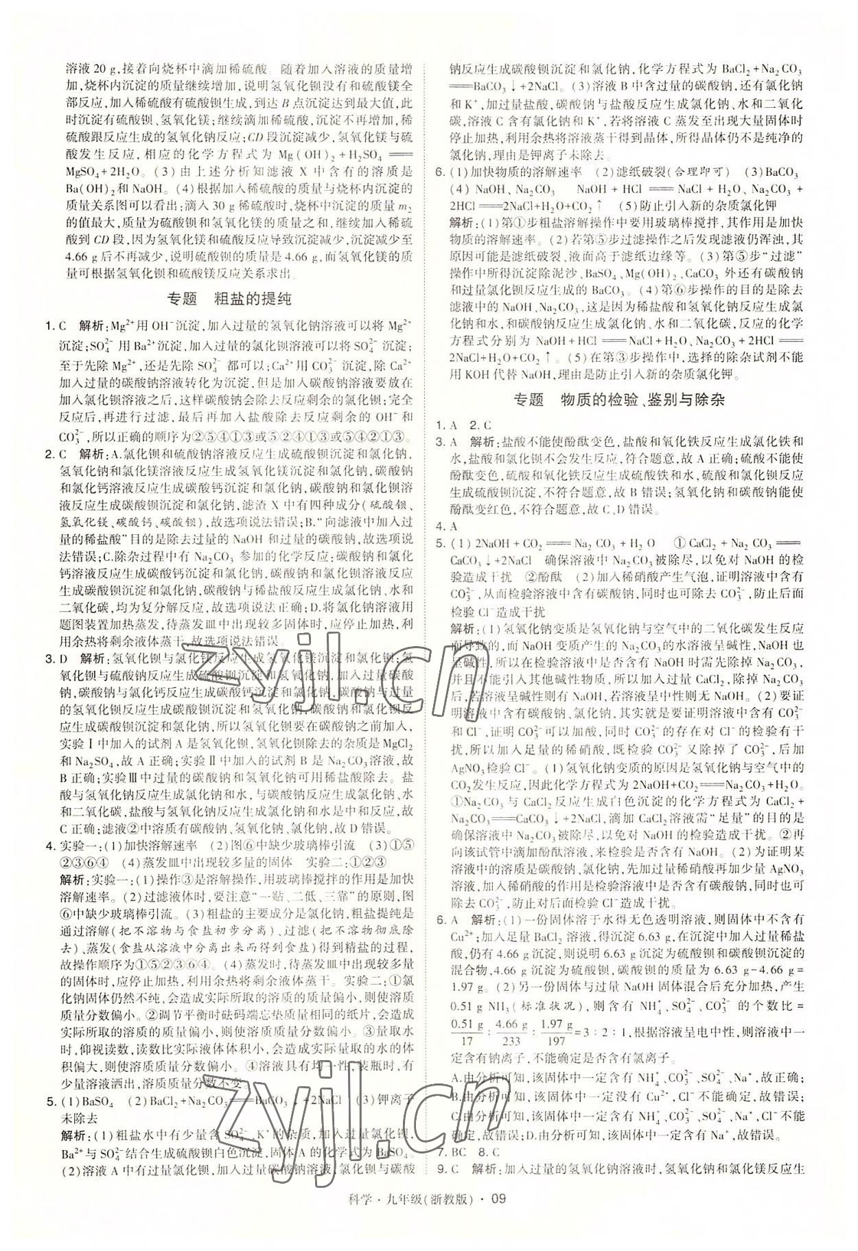 2022年經(jīng)綸學(xué)典學(xué)霸九年級科學(xué)全一冊浙教版 參考答案第9頁