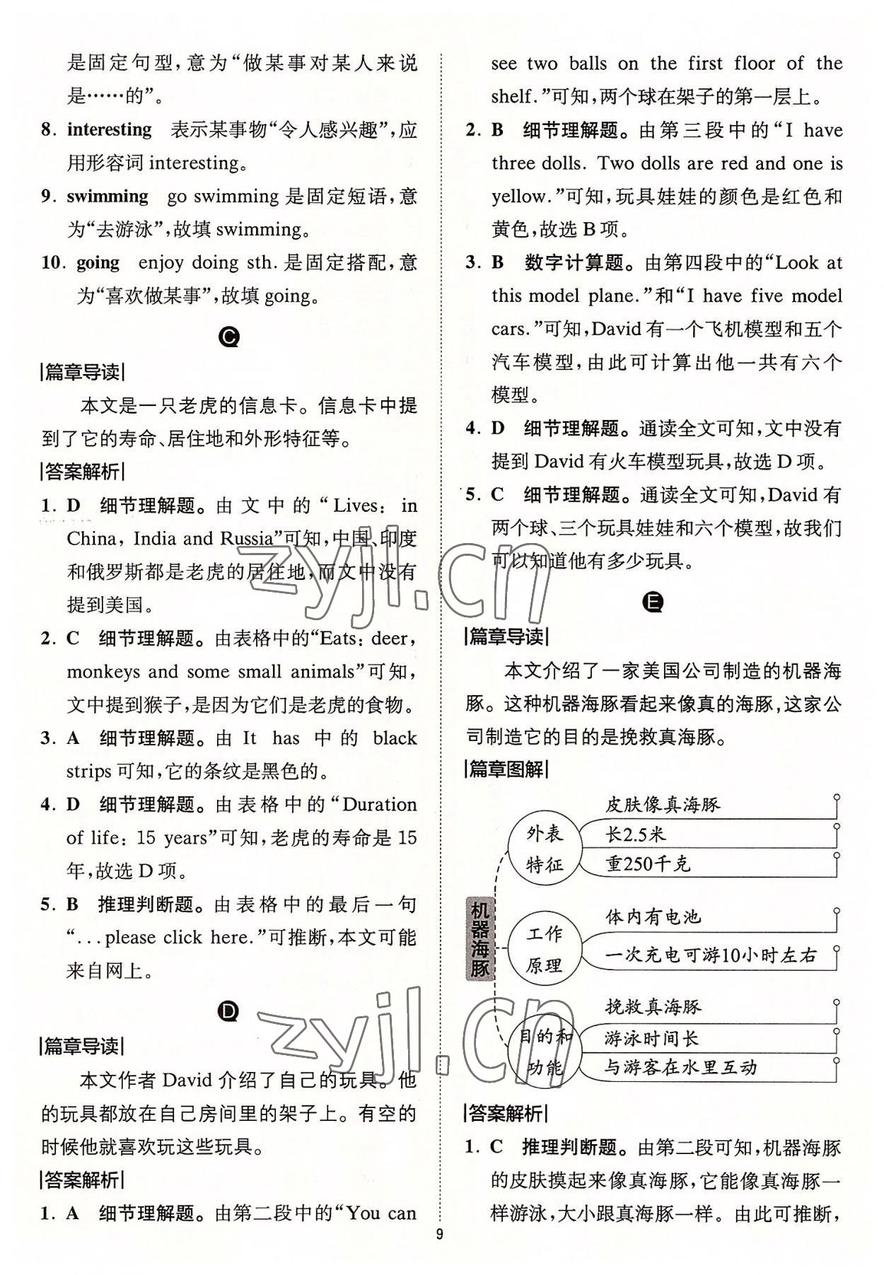 2022年星火英语Spark巅峰训练完形填空与阅读理解七年级 参考答案第9页