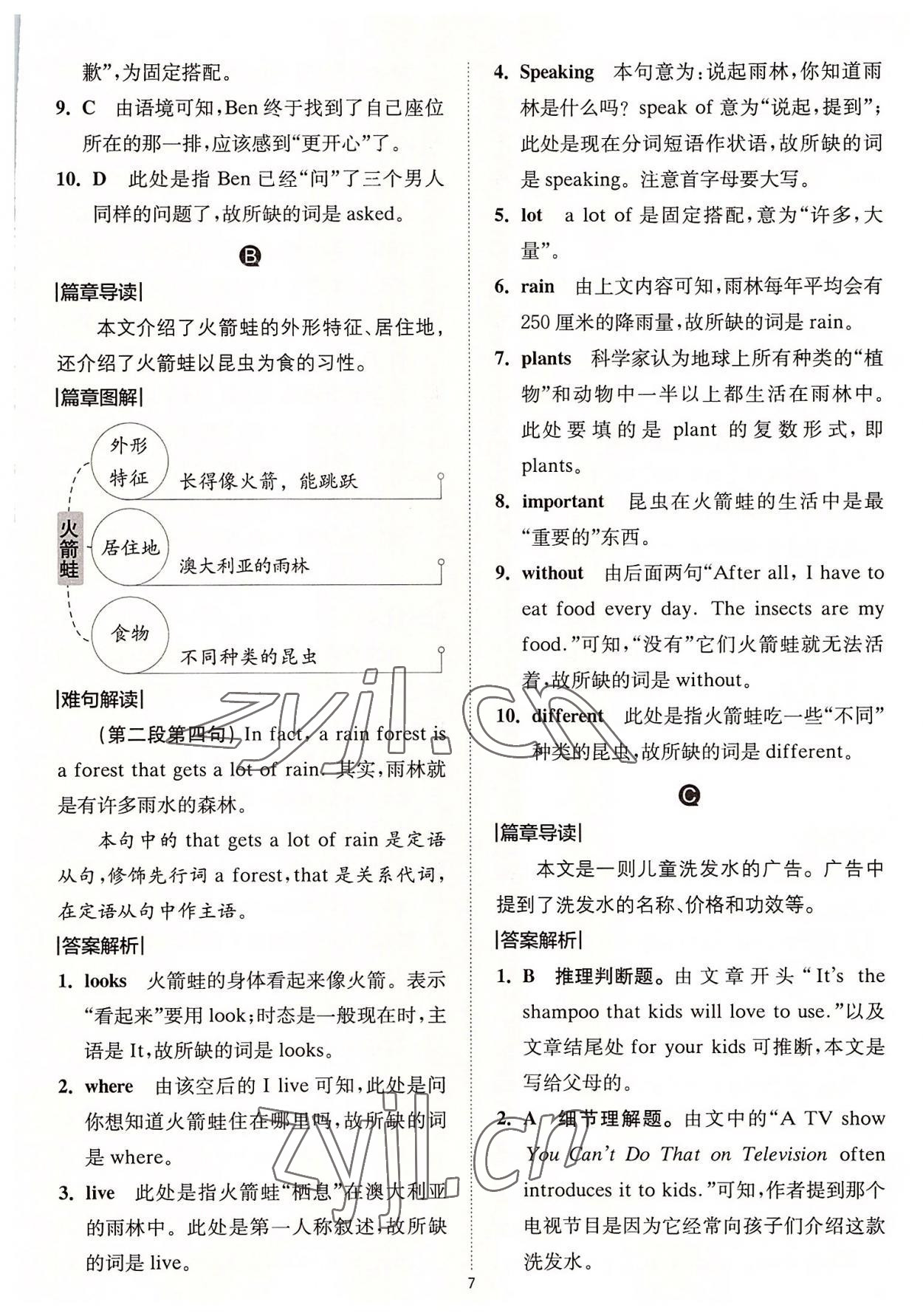 2022年星火英語Spark巔峰訓(xùn)練八年級完形填空與閱讀理解 參考答案第7頁