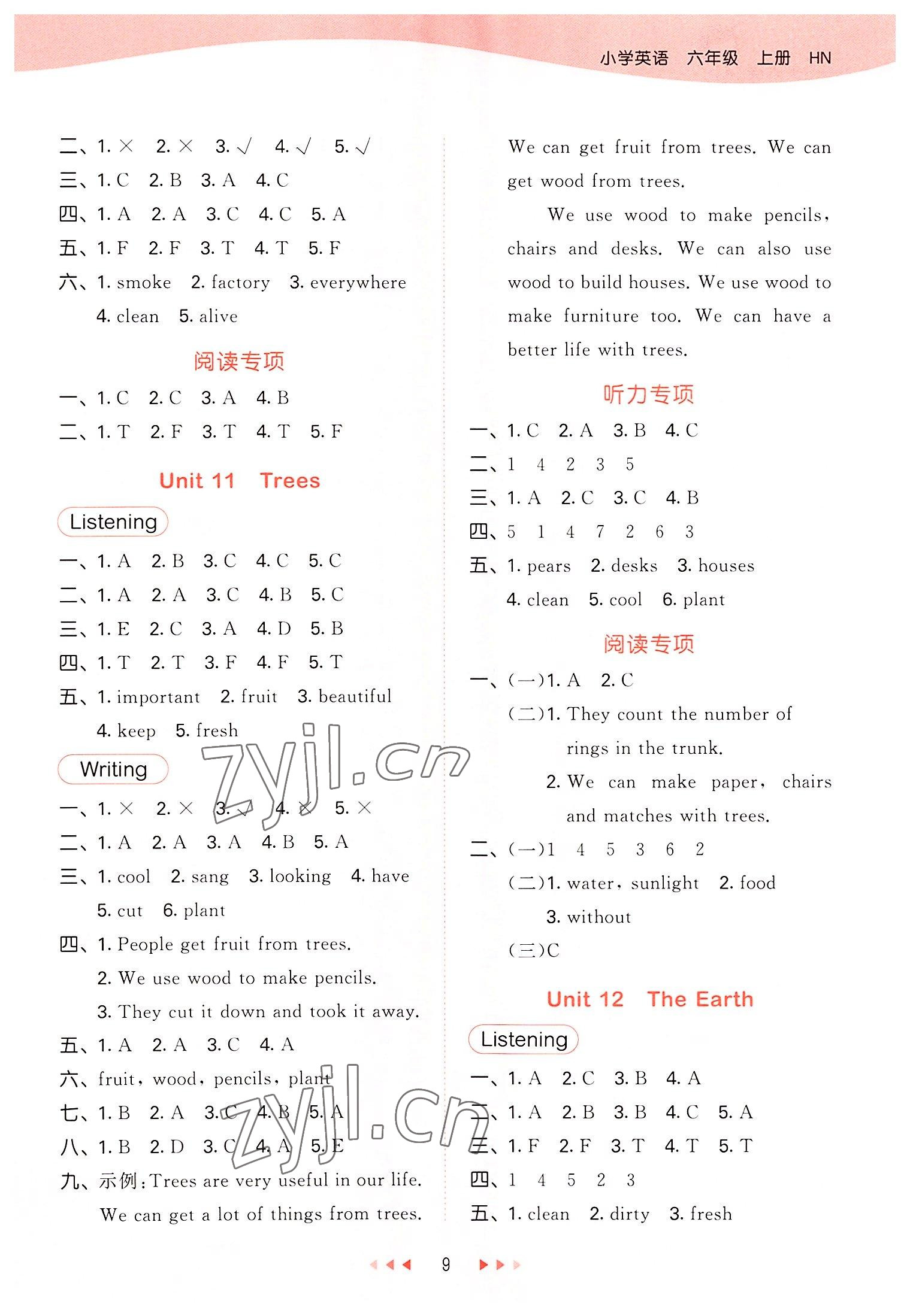 2022年53天天练六年级英语上册沪教版 参考答案第9页