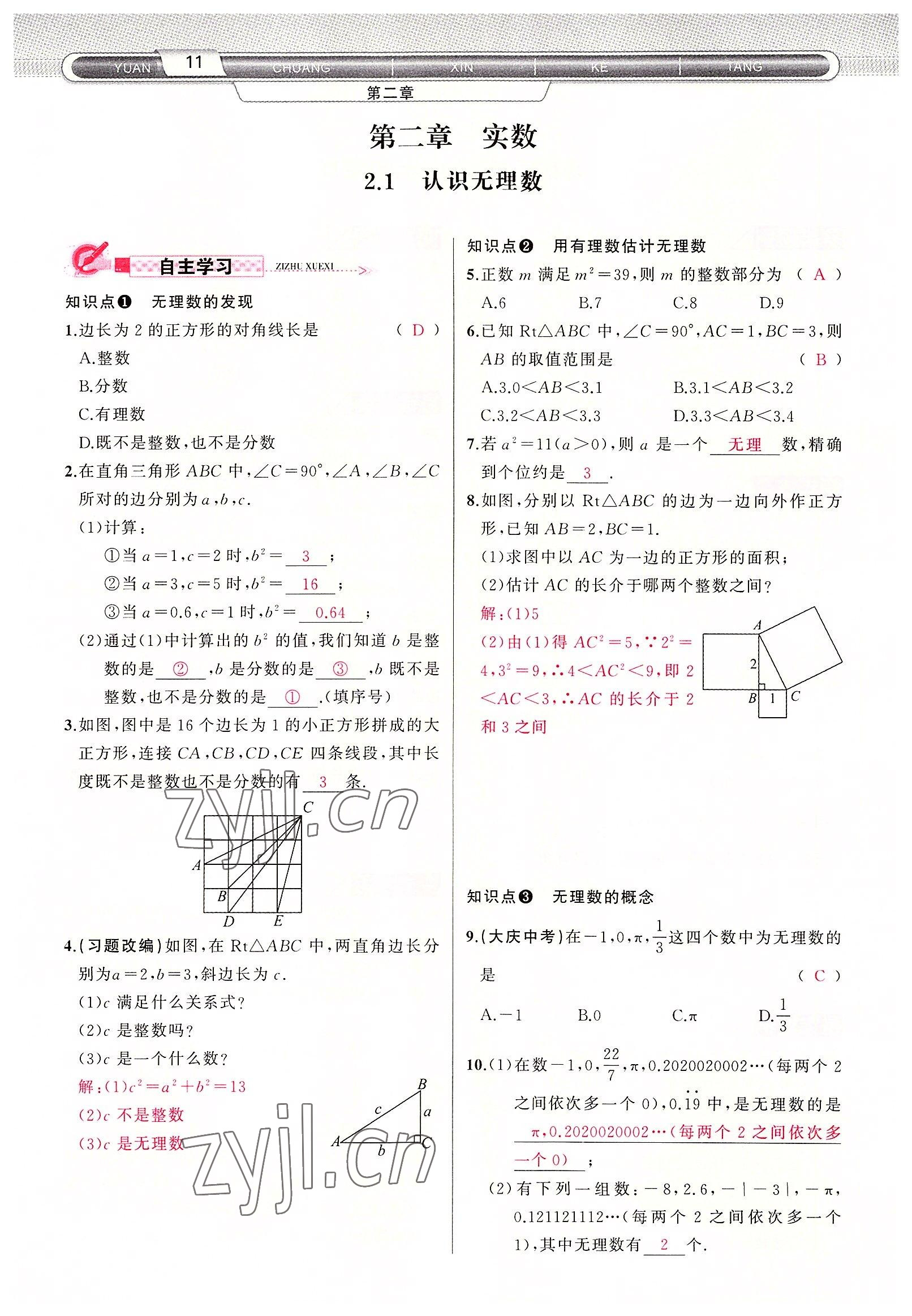 2022年原創(chuàng)新課堂八年級數(shù)學(xué)上冊北師大版四川專版 參考答案第11頁