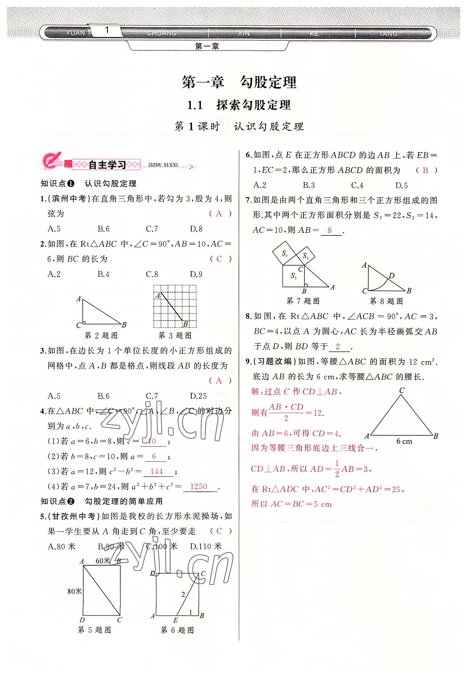 2022年原創(chuàng)新課堂八年級數學上冊北師大版四川專版 參考答案第1頁