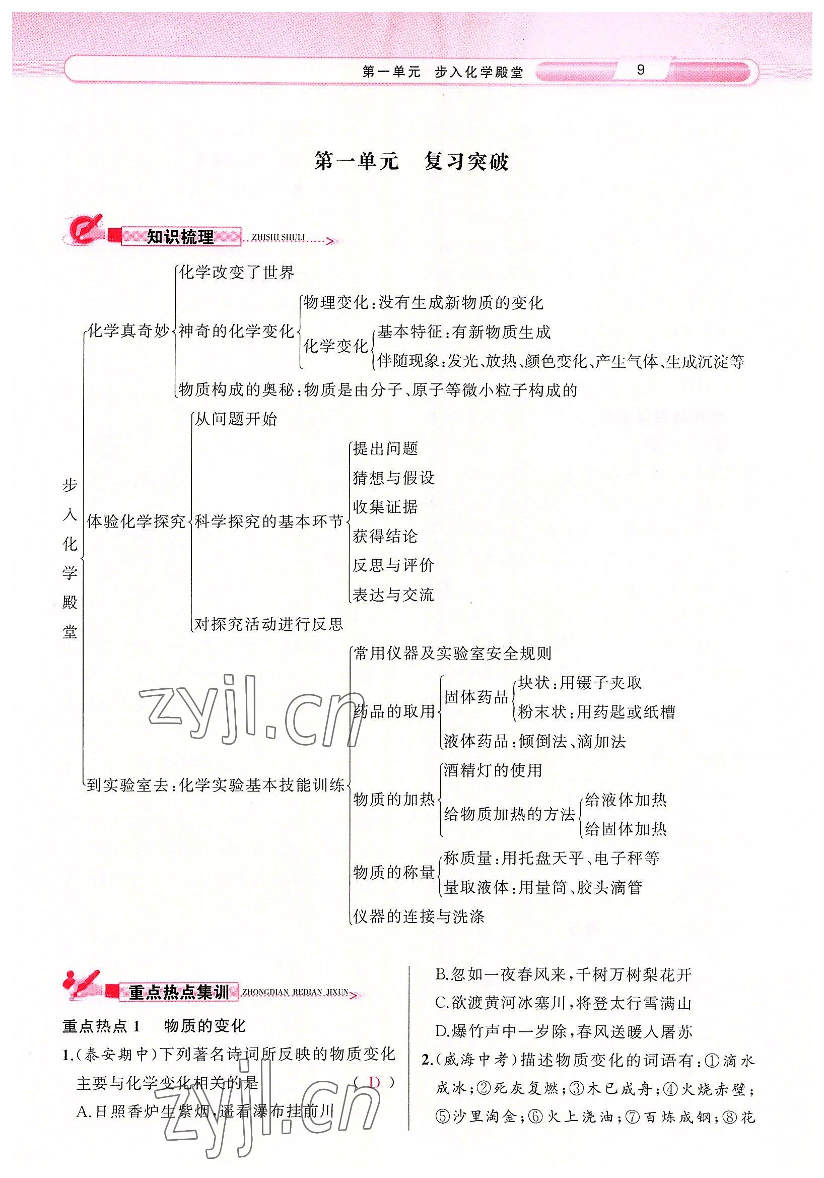 2022年原創(chuàng)新課堂九年級化學上冊魯教版 參考答案第9頁